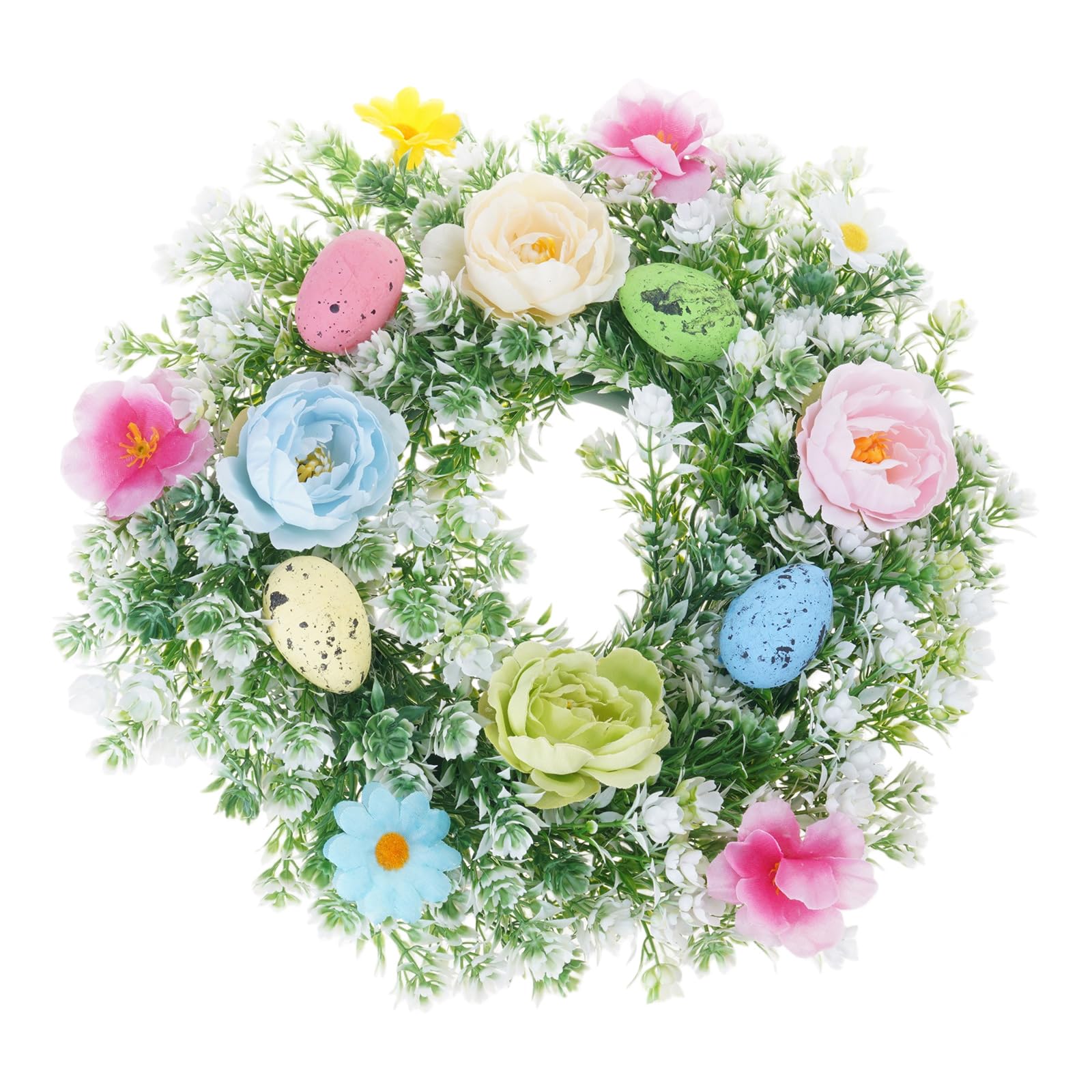 Kalttoy Artificial Flower Wreath with Eggs and Blooms Garlands for Home Wall and Garden Decorations Front Door Hanger Front Door Decoration