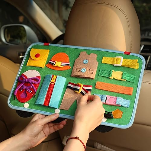 Miniatura 4 de Tablero de actividades 14 en 1 para niños pequeños (estilo de coche de basura), juguete sensorial Montessori para habilidades motoras finas, juguete