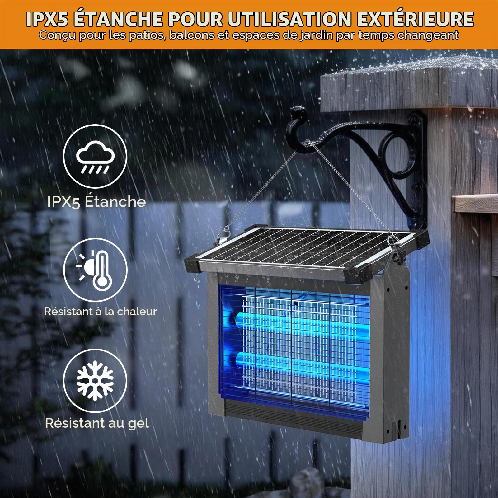 Anysun Destructeur d'Insectes Solaire, Lampe Anti Moustique Extérieur 4500V | Batterie 4000mAh, Rechargeable USB, IPX5, Capteur Crépusculaire, Câble 3 m, pour Terrasse, Balcon, Jardin, Camping