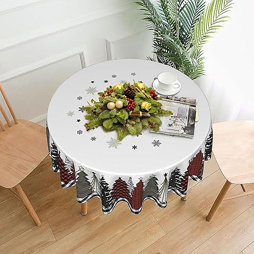 Miniatura 2 de Mantel de Navidad de invierno con árboles de Navidad, mantel a cuadros de búfalo, mantel navideño para mesa de granja, decoración navideña del hogar