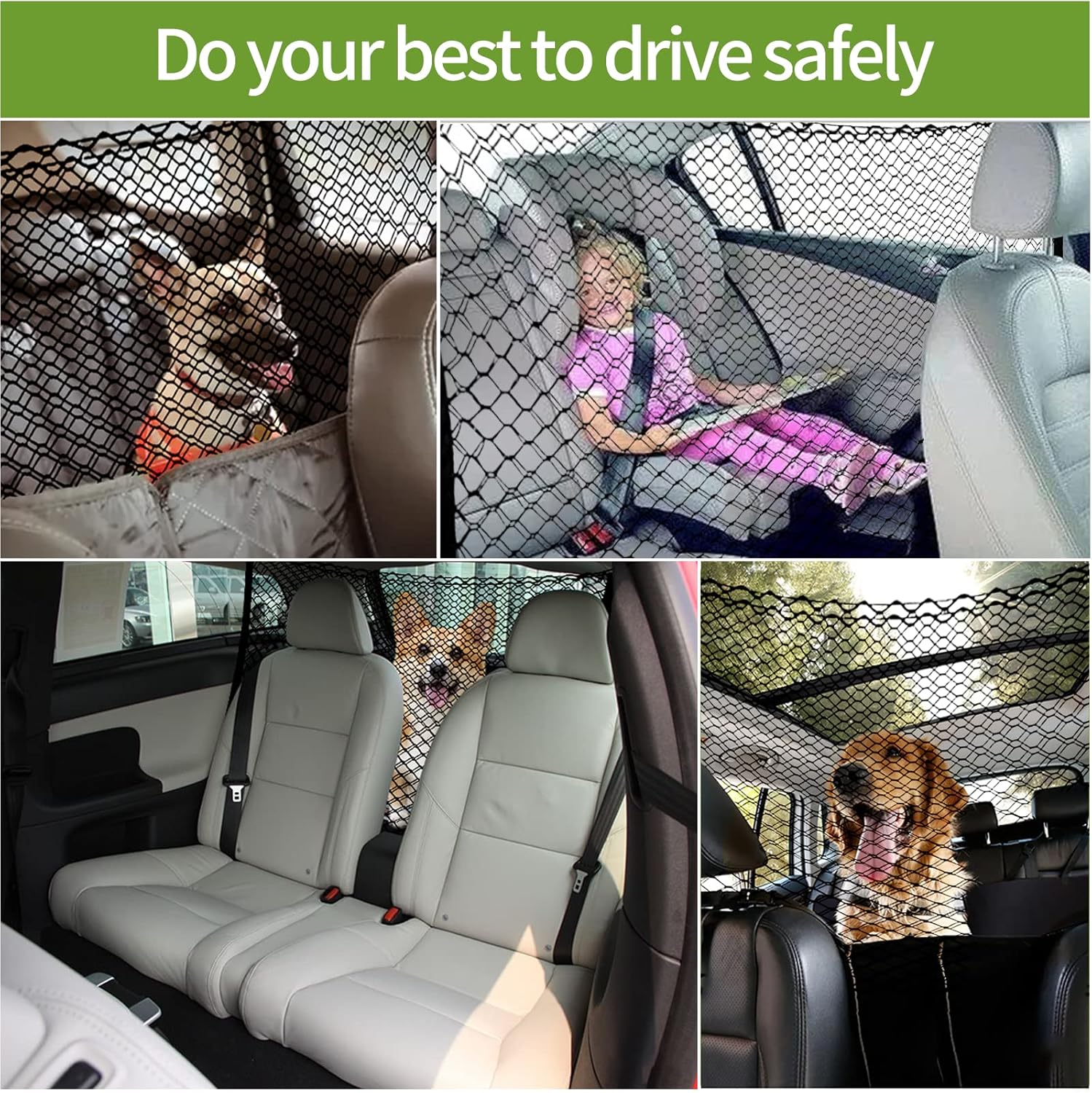 Car Dog Barrier Net, Hook Up Elastic Envelope Luggage Net (47.24" x 33.85") Dual Layer Safety Net for Pet Dog Vehicle Universal Mesh Barrier Guard Blocks Access to Car Front Seats Organiser Net Bag : Automotive