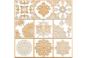 9 Pack (12x12 Inch) Large Reusable Tile Stencils for Painting Floors