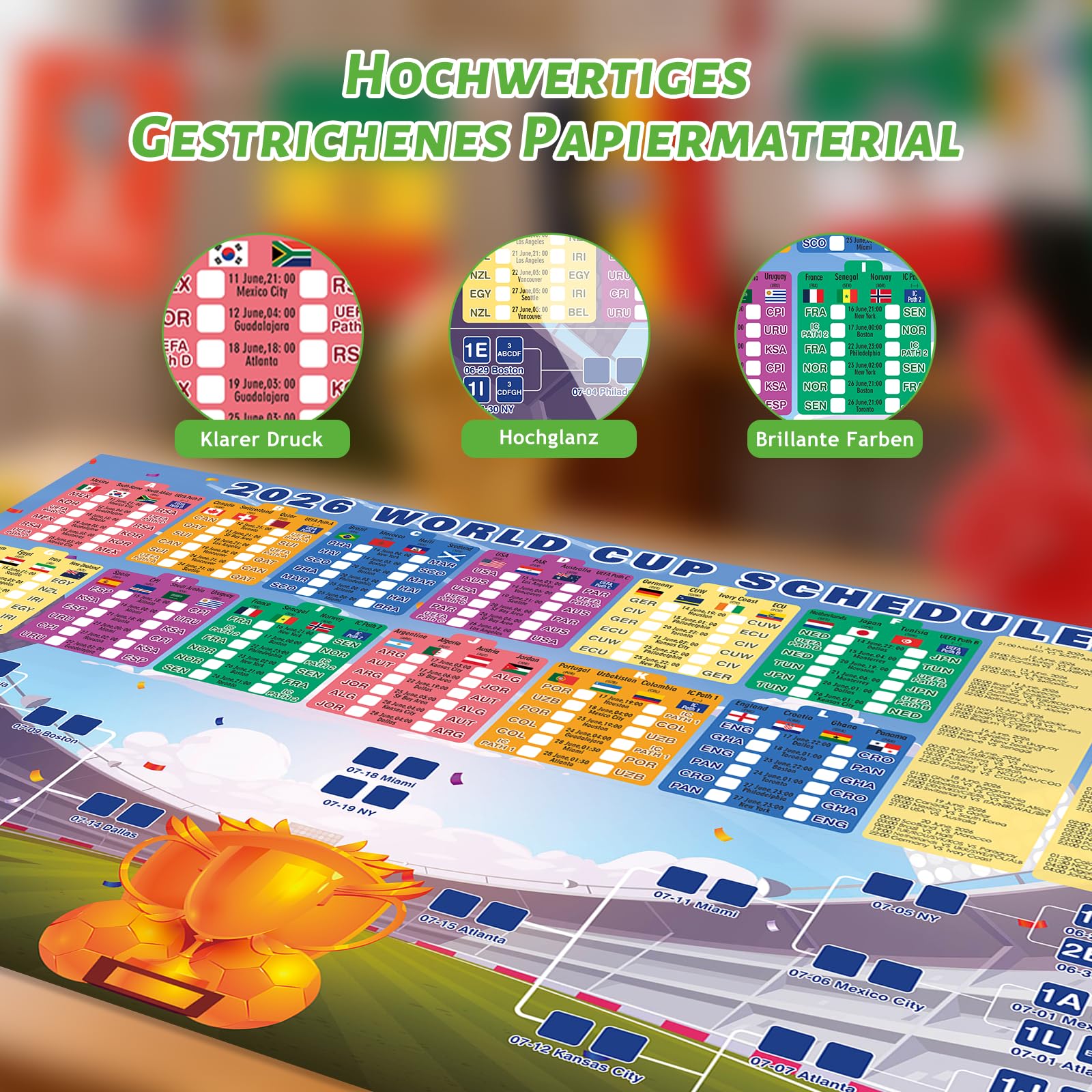 YYSWSAKY Planificación del Mundial 2026, póster del plan de juego del Mundial de fútbol 2026, incluye 48 equipos, grupos, eliminatorias y final, todos los resultados de los partidos, regalos para