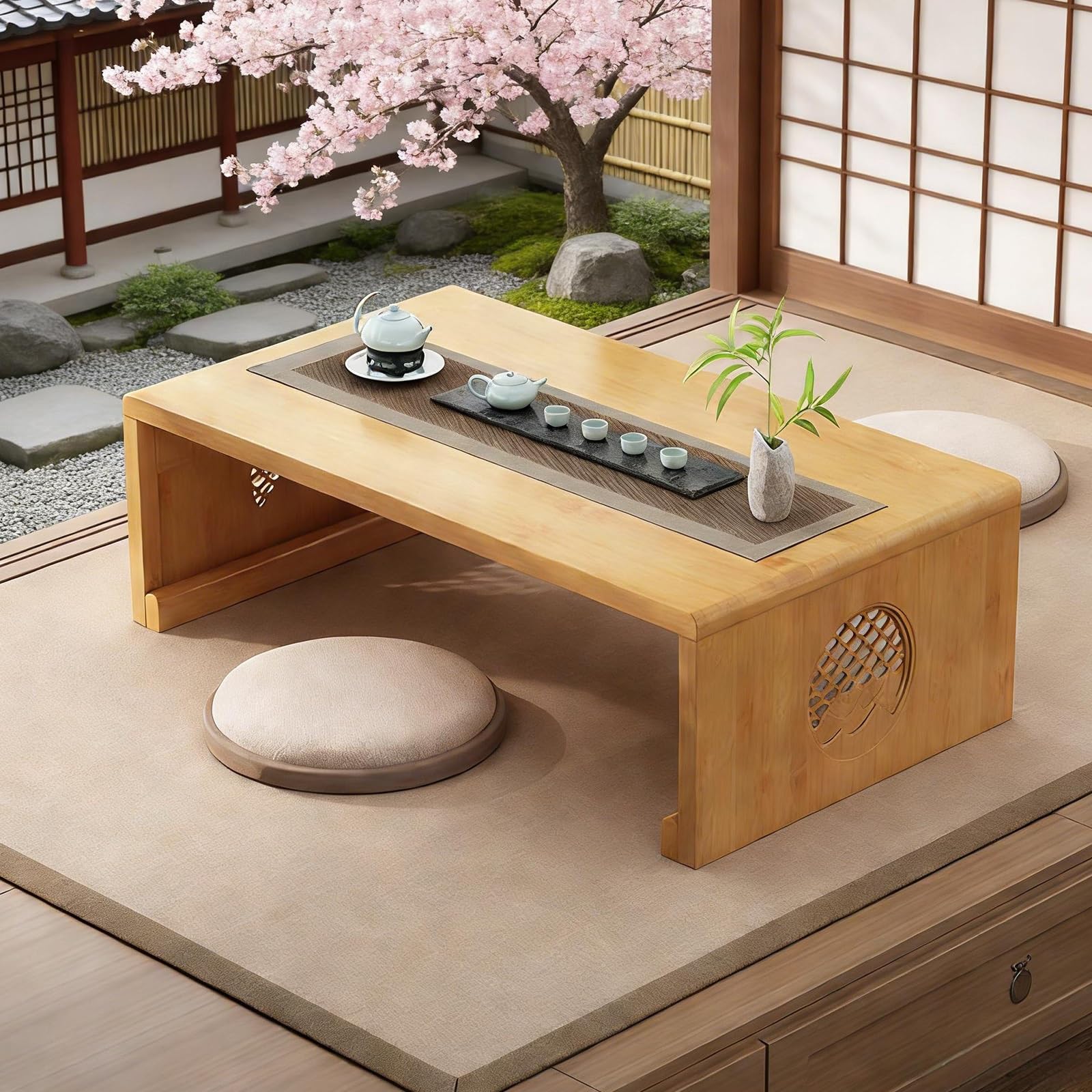 Table Basse Japonaise Pliable, Style Portable, idéale pour Les Petits espaces, Salon et Chambre, Jaune, 80 x 40 cm, Meuble élégant et Peu encombrant