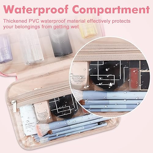 Miniatura 10 de Wedama Neceser para mujer, bolsa de viaje mediana para cosméticos, bolsa de aseo colgante para baño, bolsa de maquillaje de viaje impermeable de PVC