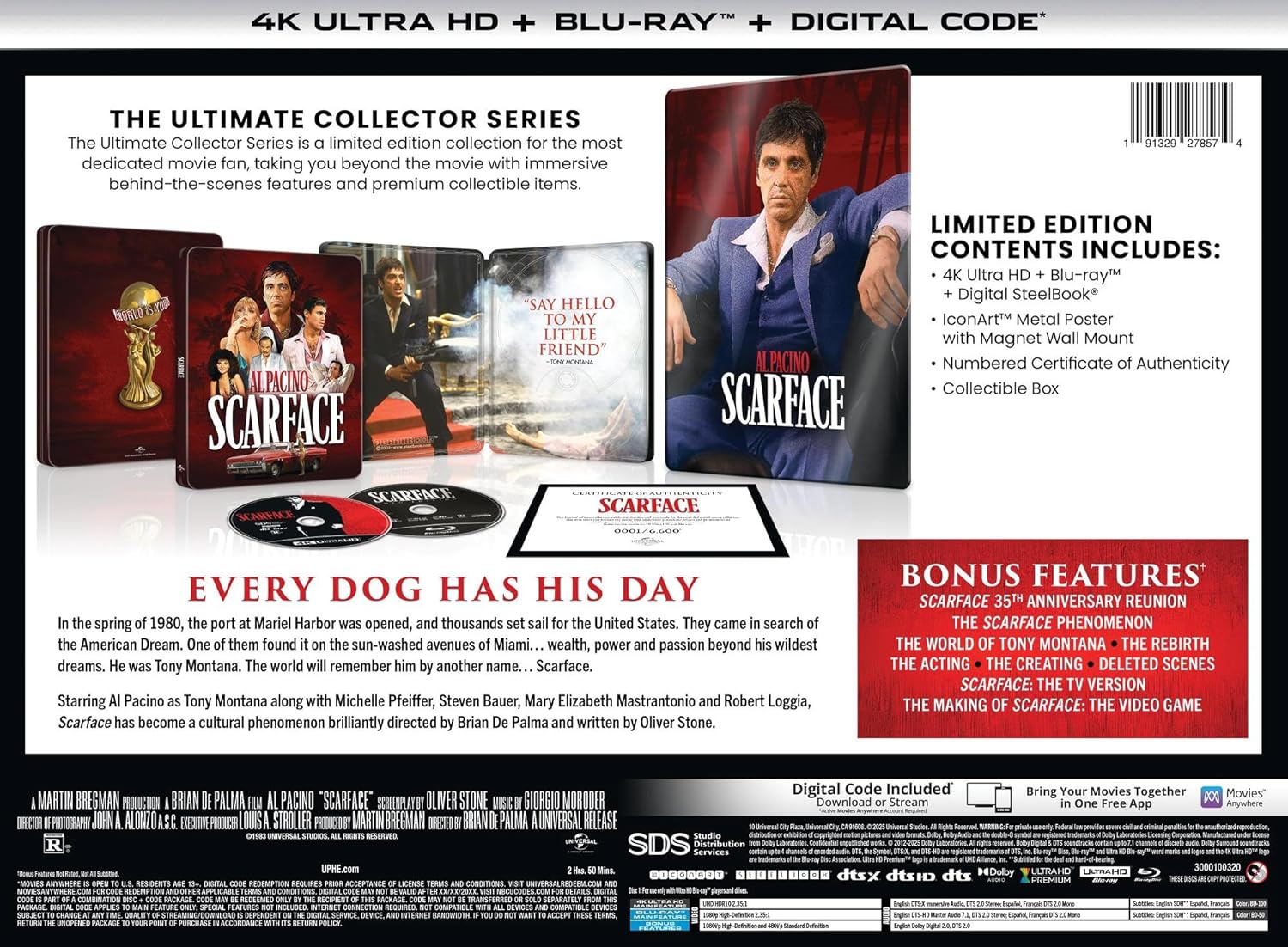 Scarface (1983) – Ultimate Collector's Edition IconART with SteelBook (4K Ultra HD + Blu-ray + Digital) (Amazon Exclusive)