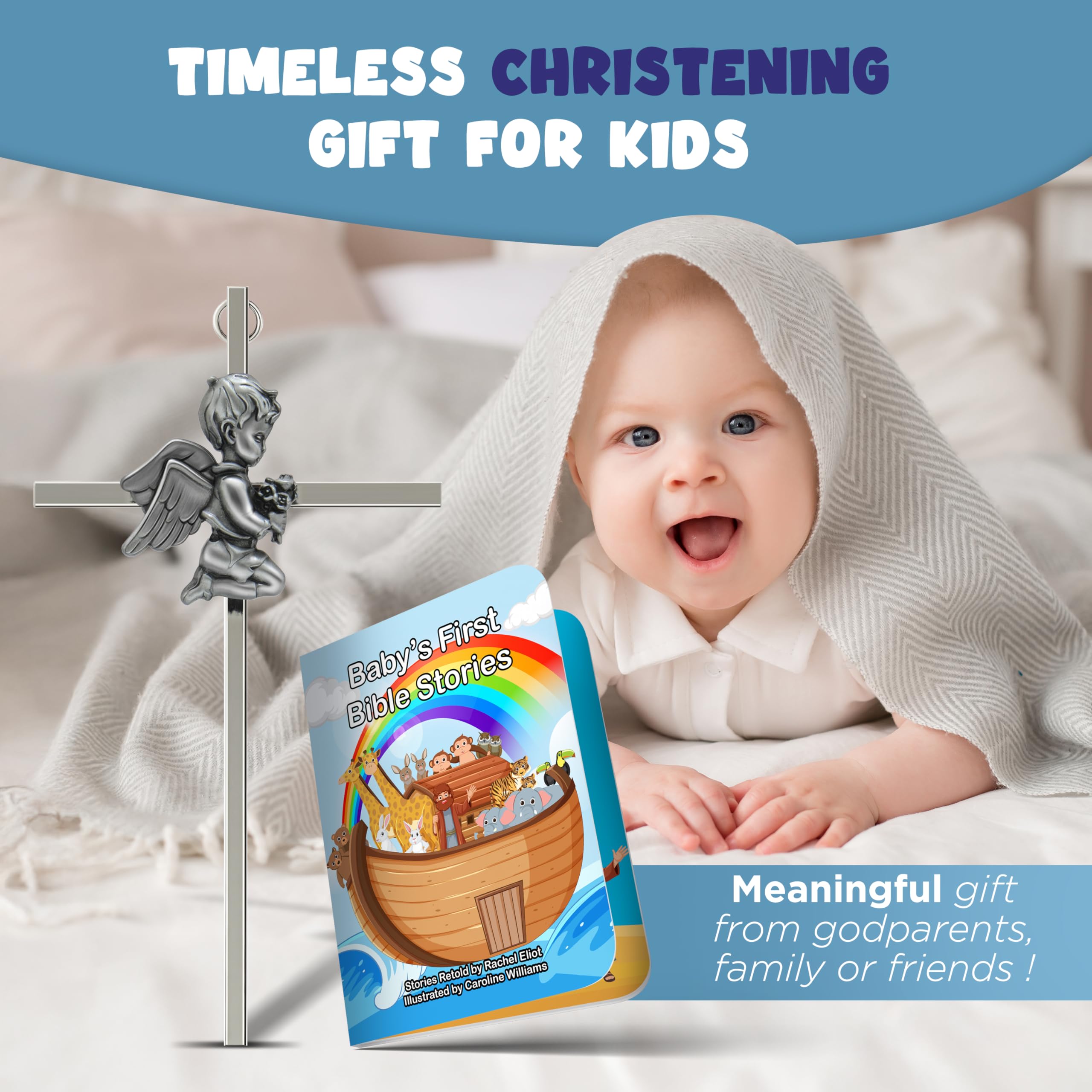 Imerance Baptism Gifts for Boys-Baby Wall Cross for Christening for Boys & First Communion Keepsake,Baby Baptism Gifts from Godparents 7 Inch