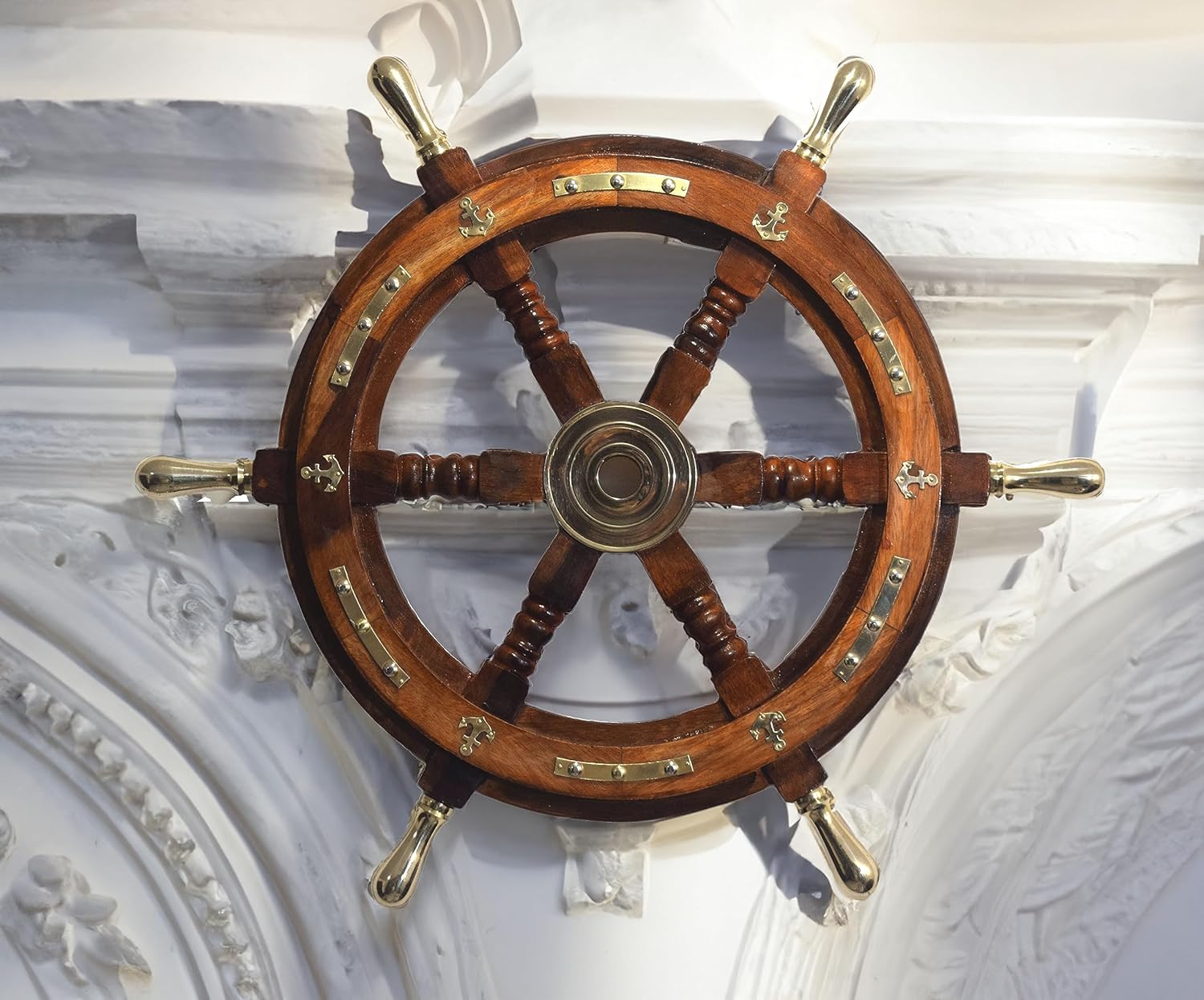 Nautical Brass Ship Wheel with Multi Sizes - Maritime Decor and Functional Steering Wheel (24"x24")