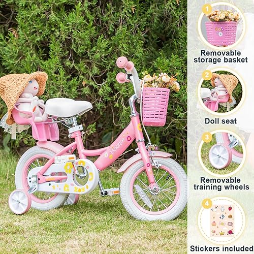 Miniatura 100 de Glerc Maggie Girls Bike, 12-20 Inch Kids Bike for 2-13 Years Old Children, Princess Style Kids Bicycle with Doll-Seat & Basket & Training Wheels,