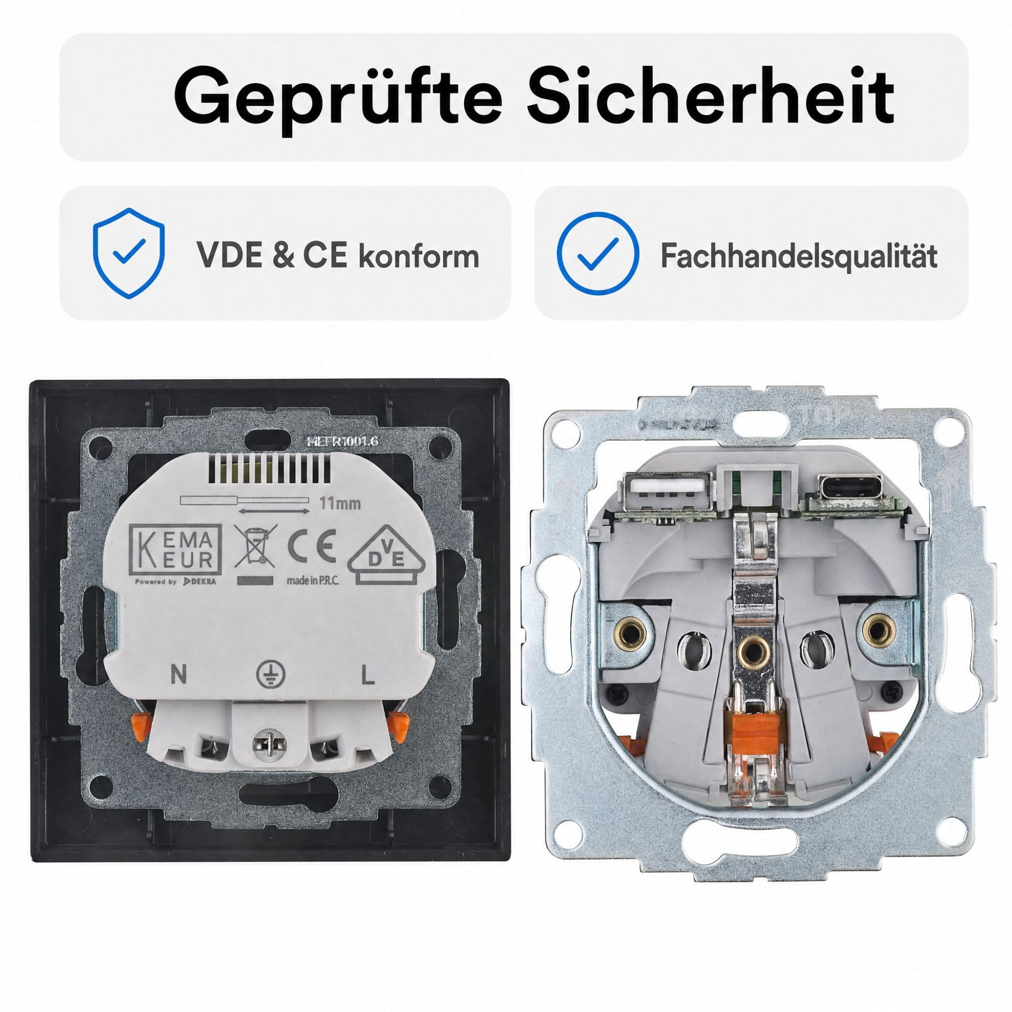 USB-Steckdose chargeMax unter Putz USB-A + USB-C mit Rahmen Ausführung 2USB, Tiefe nur 32mm, Set mit Abdeckung Gira E2 anthrazit