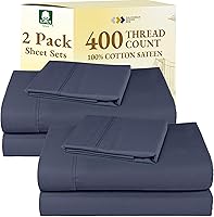 Vista 46 de CALIFORNIA DESIGN DEN - Juego de 2 sábanas de 400 hilos y satén de algodón 100% natural, transpirables, extrasuaves, refrescantes, resistentes a