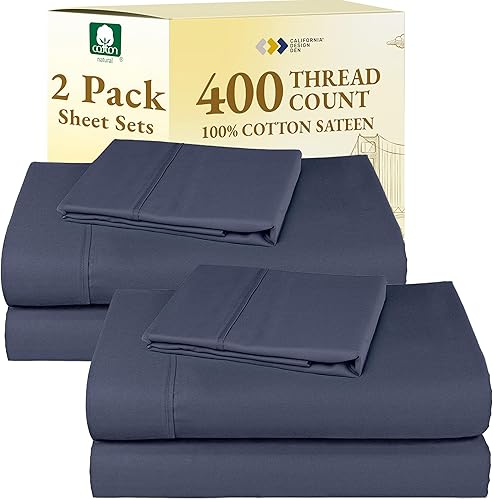 Vista 45 de CALIFORNIA DESIGN DEN - Juego de sábanas de 400 hilos y satén de algodón 100% natural, suaves, refrescantes, duraderas y esquinas profundas