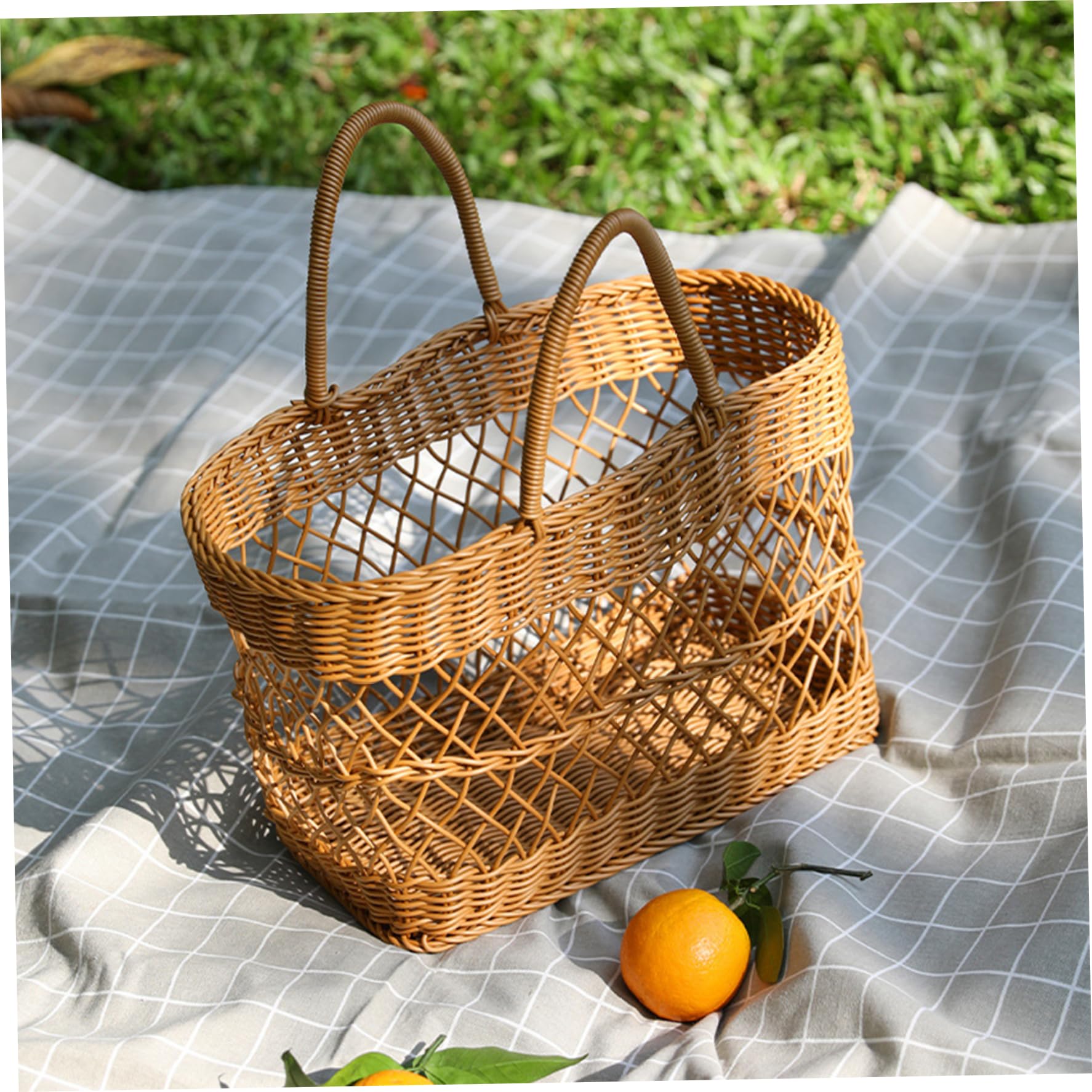 Cestino da picnic in vimini, cestino da picnic, borsa scavata in rattan, per raccogliere snack, frutta, uova, per campeggio, attività all'aperto