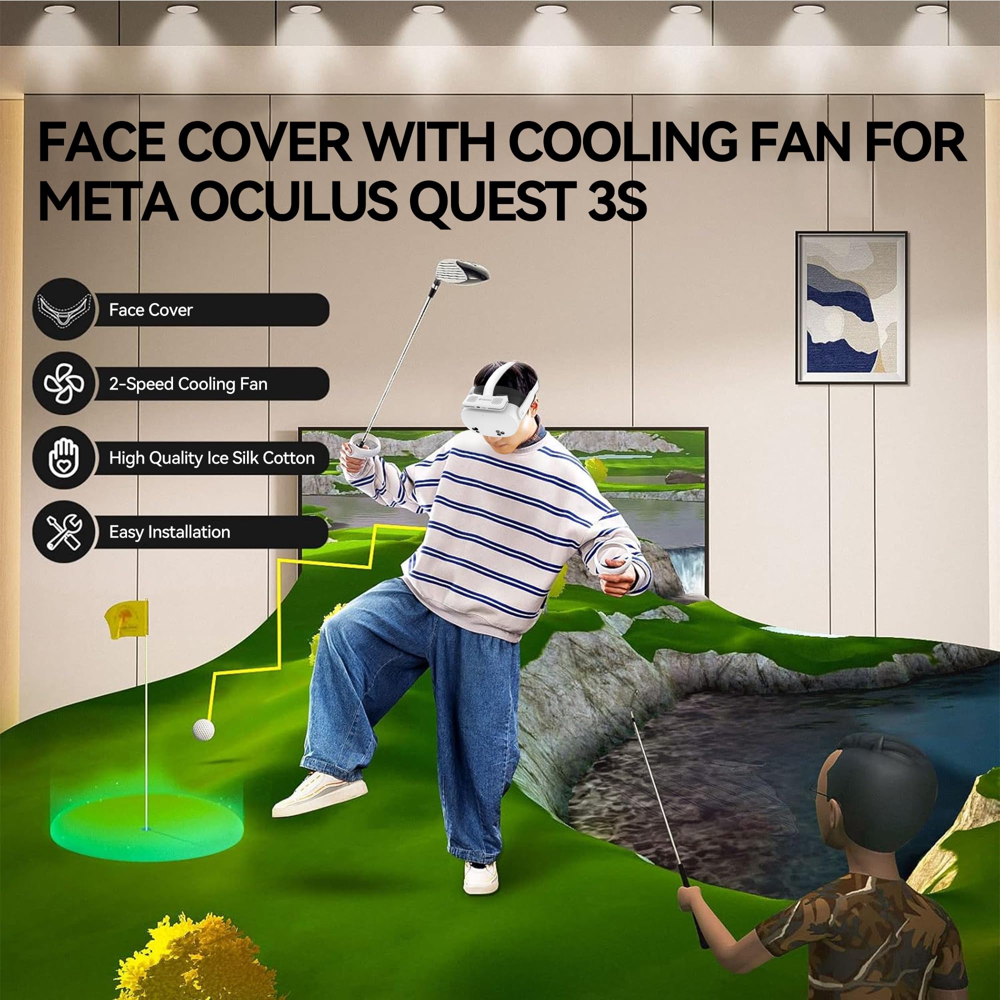 Hibloks Masque de refroidissement compatible avec ventilateur Quest 3S pour accessoires Meta/Oculus Quest 3S, ventilation circulée élimine la buée sur les lunettes (soie glacée douce)