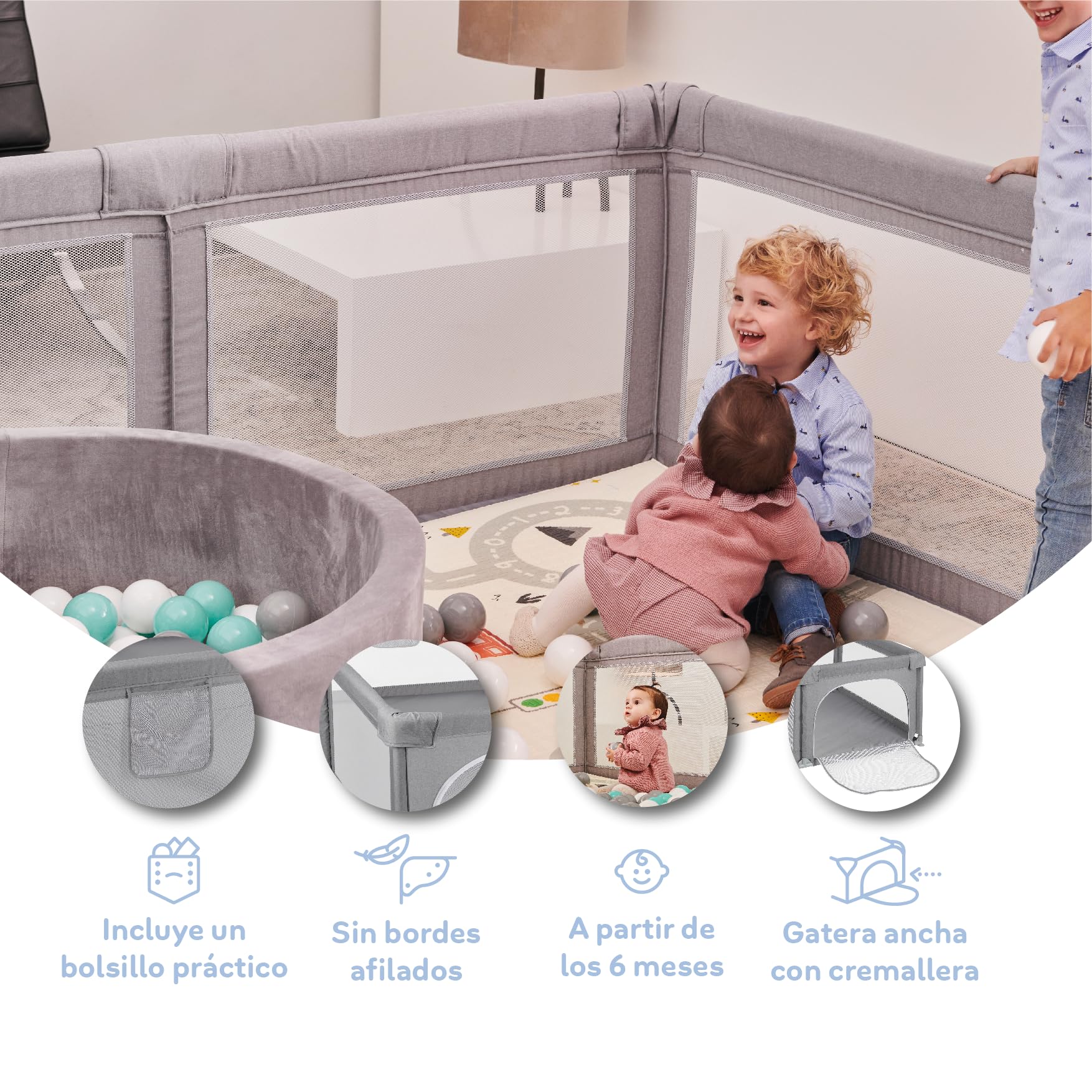 MS BabyWorld - PARC XXL + TAPIS TRENDY - Tapis de Jeu pour Bébé (180x200 cm) Réversible | Très Rembourré (1 cm d’Épaisseur) | Pliable avec Sac de Transport
