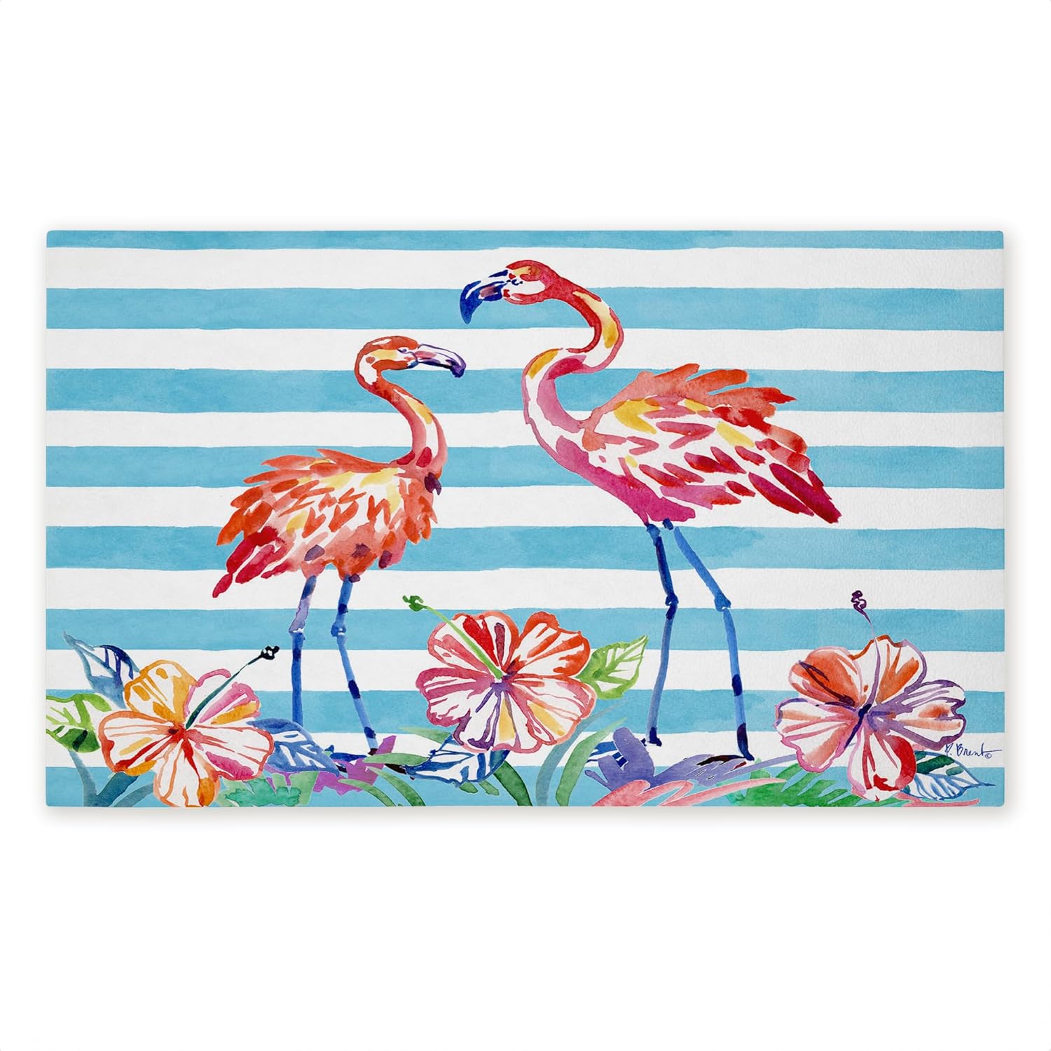 Stupell Industries Brushstroke Flamingo Stripes Outdoor Door Mat, Durable Non-Slip Unwoven Mat with Recycled Rubber Backing, Weather-Resistant Flamingo Stripe Pattern Design by Paul Brent, 18"x30"