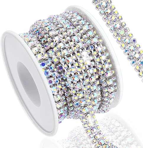 Miniatura 7 de Towenm Cadena de diamantes de imitación de cristal de 3 yardas y 3 filas para manualidades, cadena de cierre de diamantes de imitación de cristal