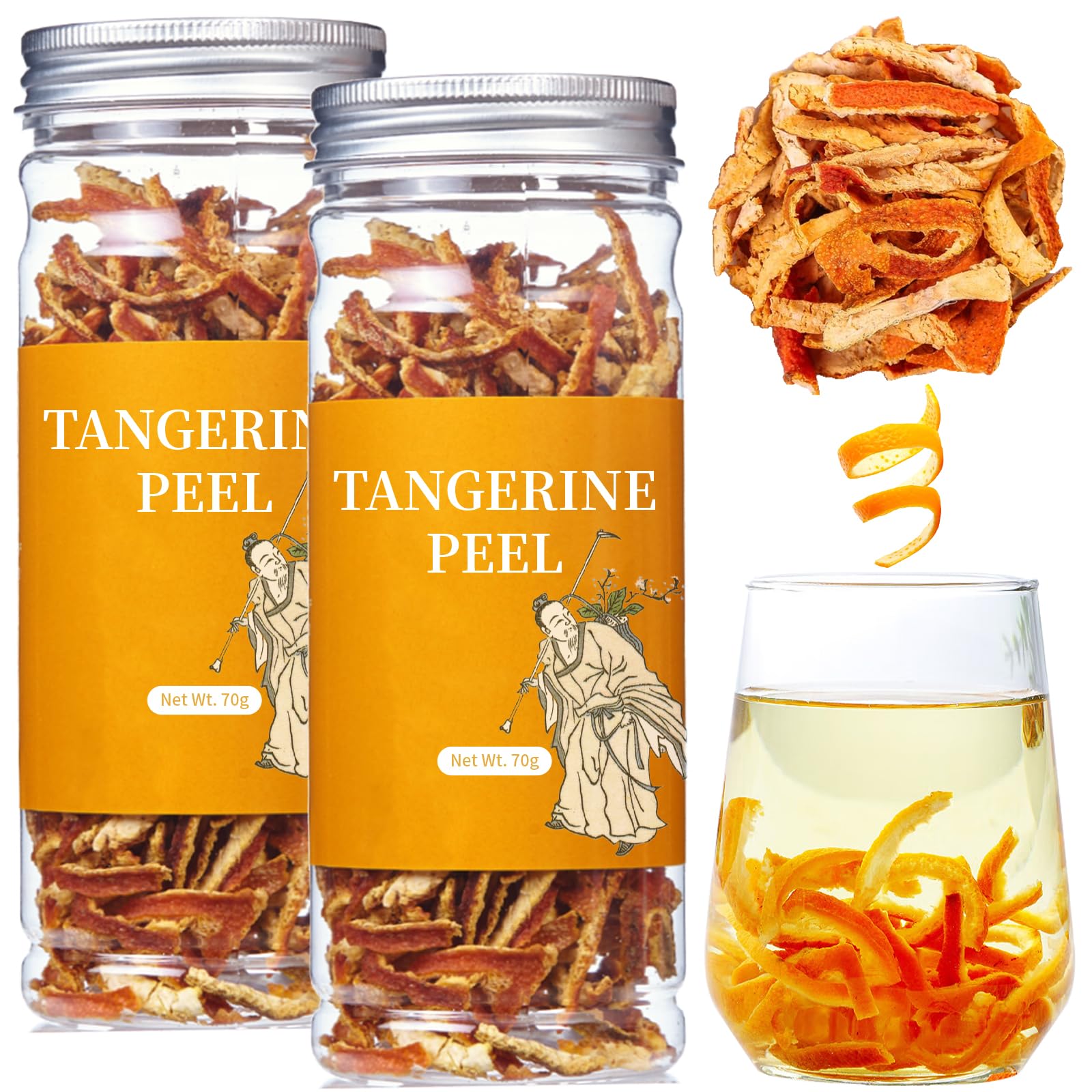 Wanhua Hall Fresh Dried Tangerine Peel Dried Mandarin Orange Peel Strips 4.94oz/140g Mandarin Pure Citrus Peel Strips Natural Mandarine Scent Suitable