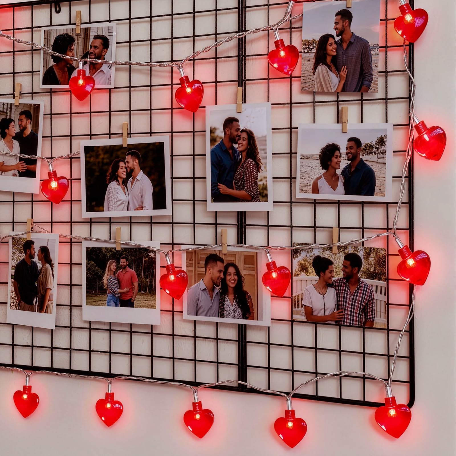 14.5ft 40LED Valentines Day Decorations String Lights, Heart Shape Valentines Day Decor for Indoor Outdoor Home Room Party Wedding Hanging