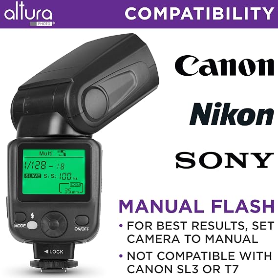 Altura Photo Camera Flash with LCD Display, Universal Speedlite for DSLR | Standard Hot Shoe for Canon, Sony, Nikon, Panasonic & Mirrorless