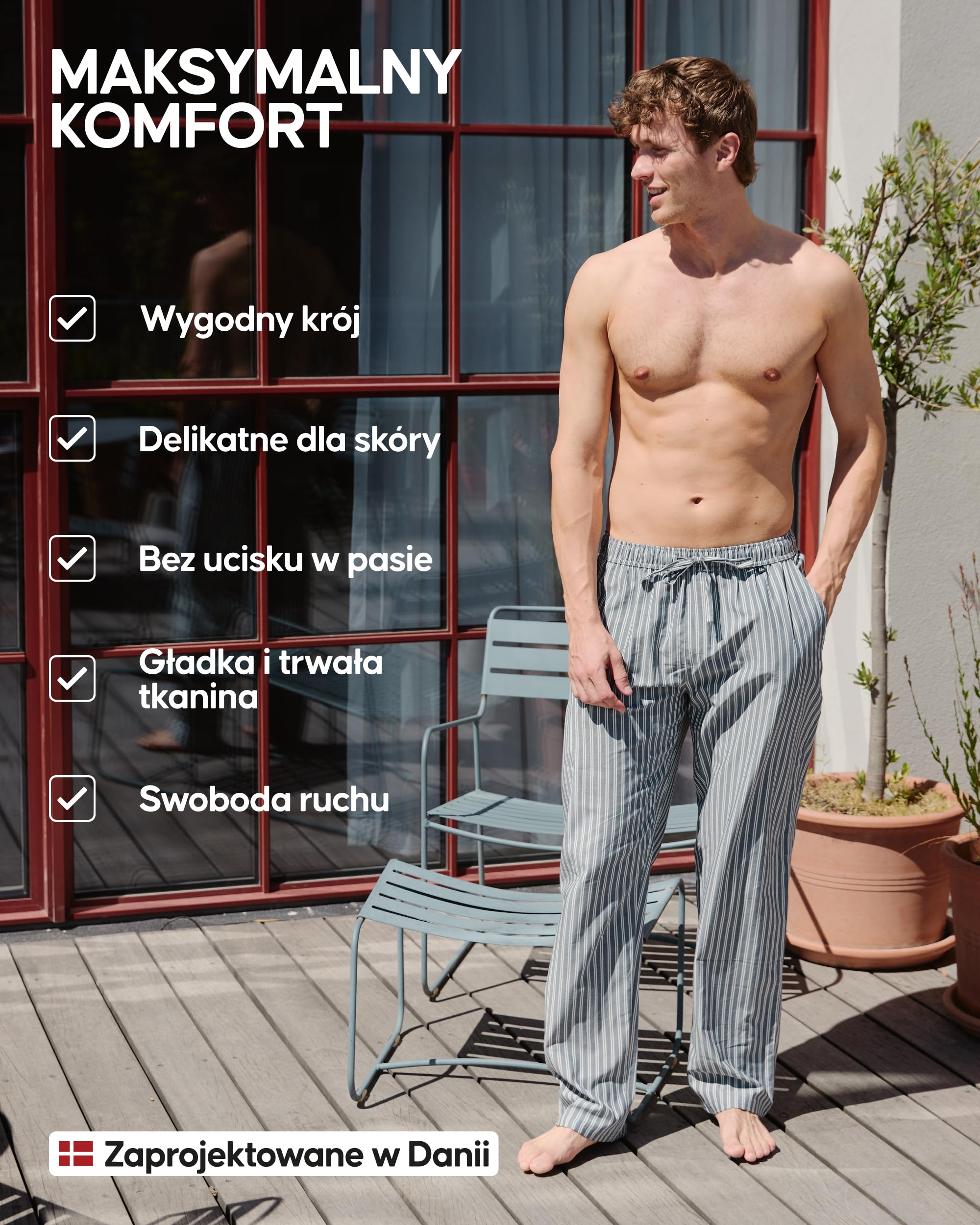 DANISH ENDURANCE Spodnie od Piżamy Męskie, 100% Bawełna Organiczna, Regulowany Sznurek, Luźny Krój