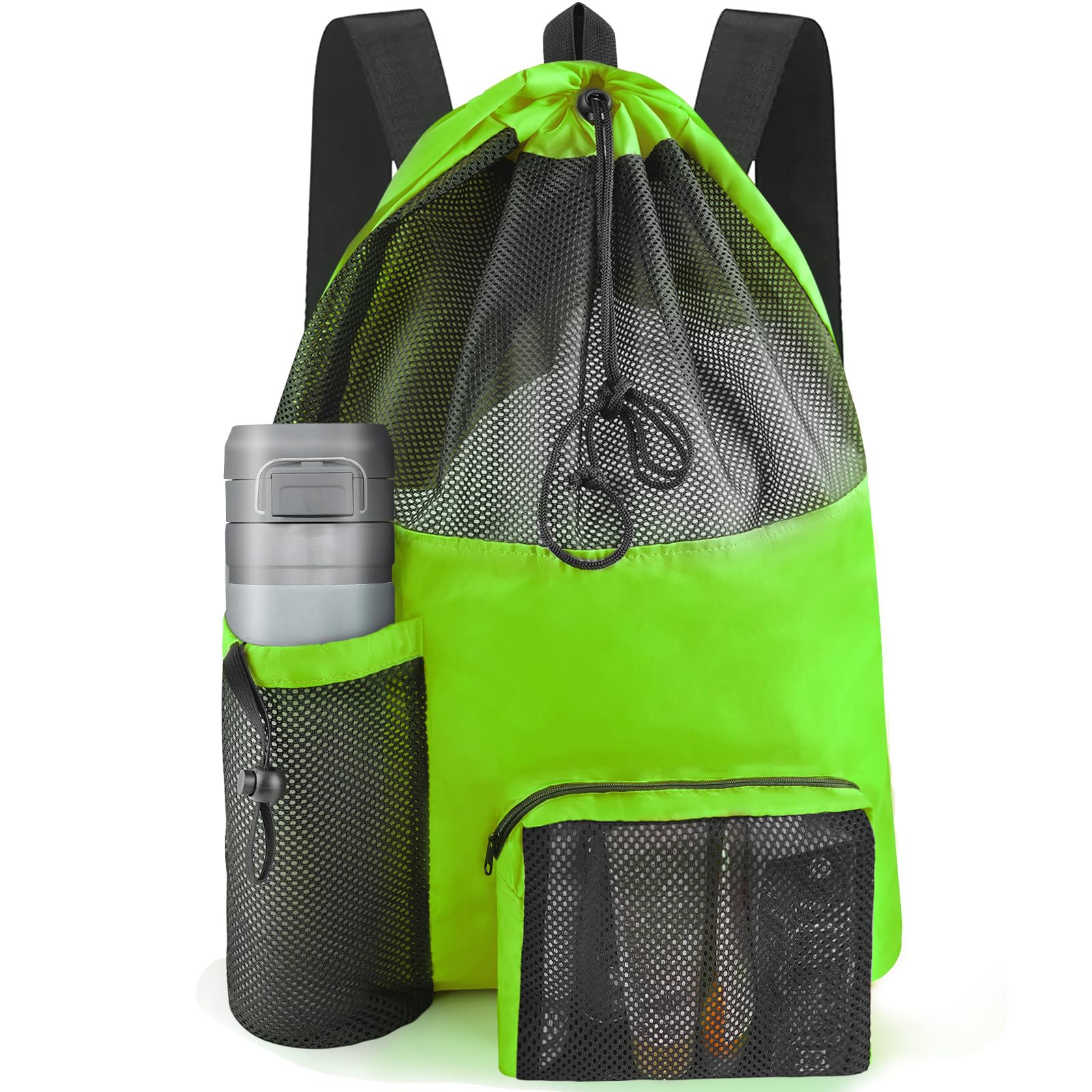 HOHOMMesh Swim Bag Beach Drawstring Backpack, Waterproof Gym Bags for Women and Men, Large Pool Bag Swimming Gear for Swimmers