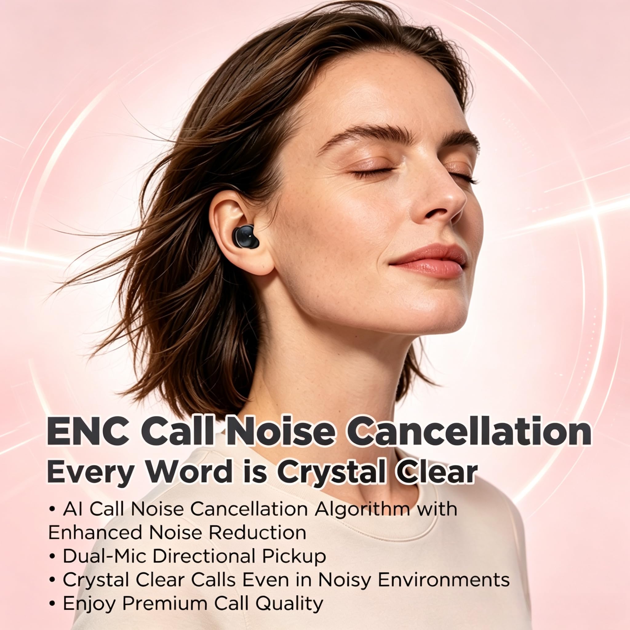 NE91 - Auriculares in-ear para dormir, mini auriculares Bluetooth inalámbricos para dormir de lado, auriculares ultraligeros de 2,4 g, cancelación de ruido de llamada adaptativa (negro)
