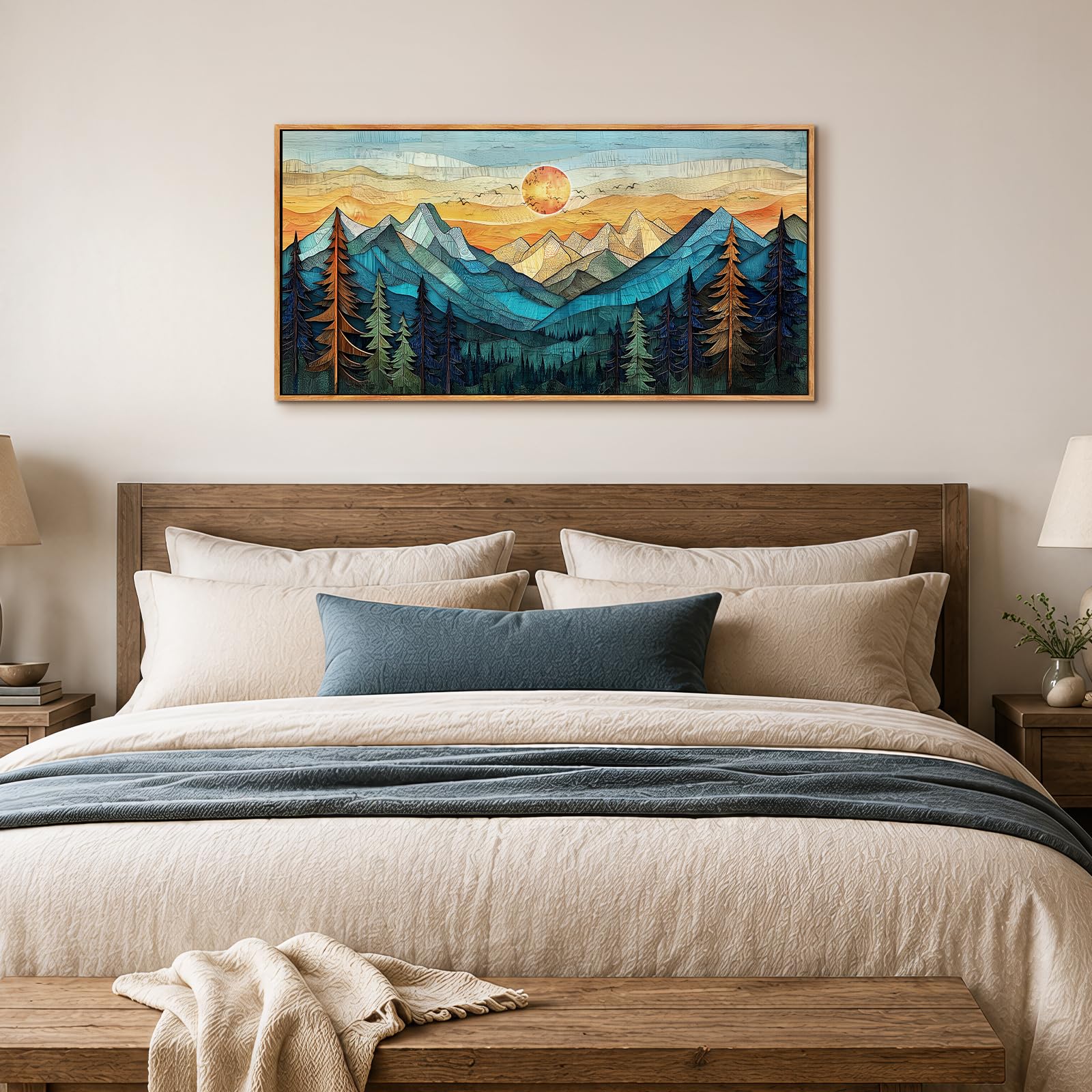 hyidecorart Bosque Montañas Moderno Marcos Cuadros Decoracion 50x100 cm | Motivos Finos, Impresión HD, Grandes Formatos, Fácil de Colgar, Tejido de Lienzo, Decoración Mural Tranquila, Arte Regalo