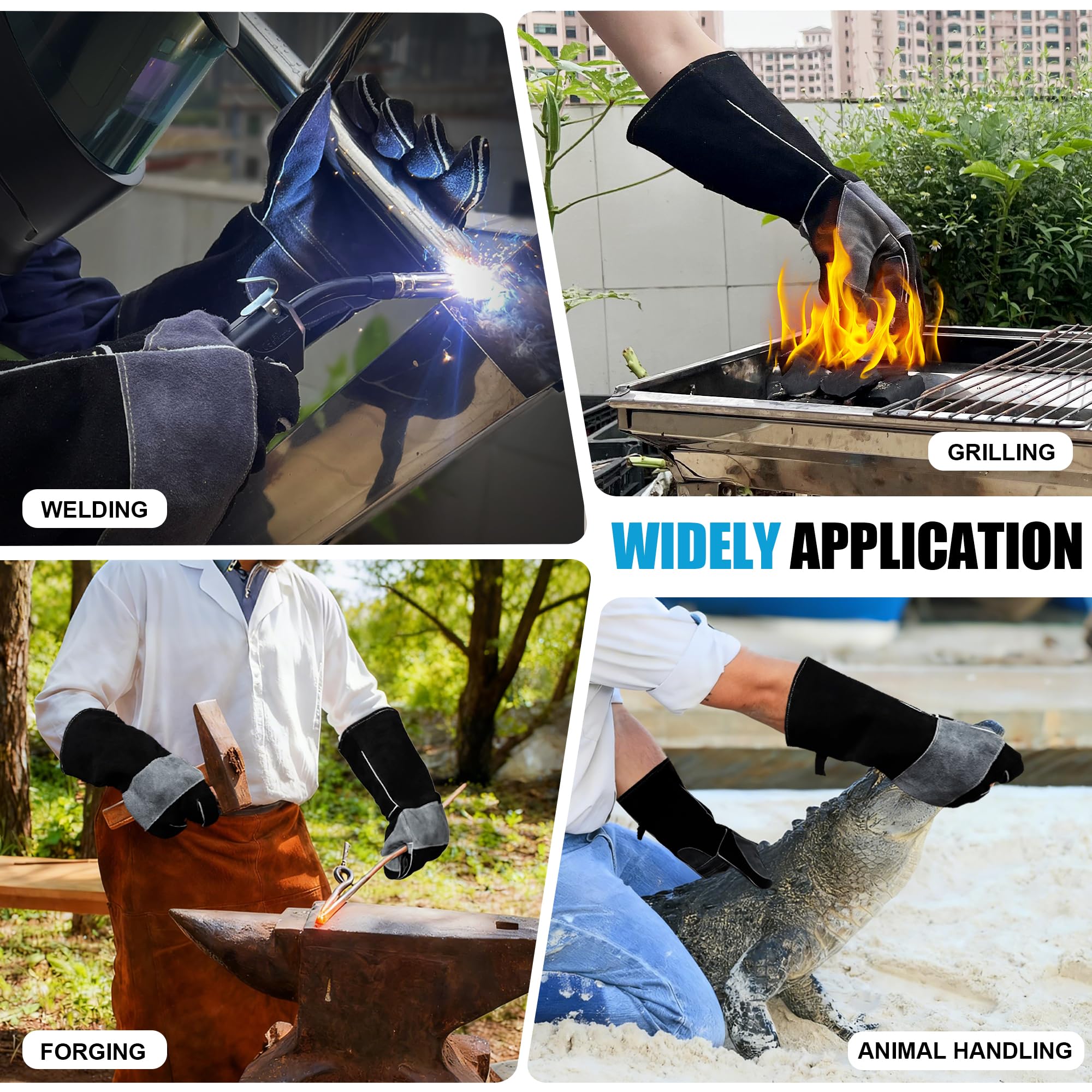 Guantes de soldadura de cuero de 16 pulgadas, resistentes al fuego y al calor, guantes de soldadura de manga larga, para mig, gas, barbacoa, horno, parrilla, chimenea, guantes para hornear, chimenea,