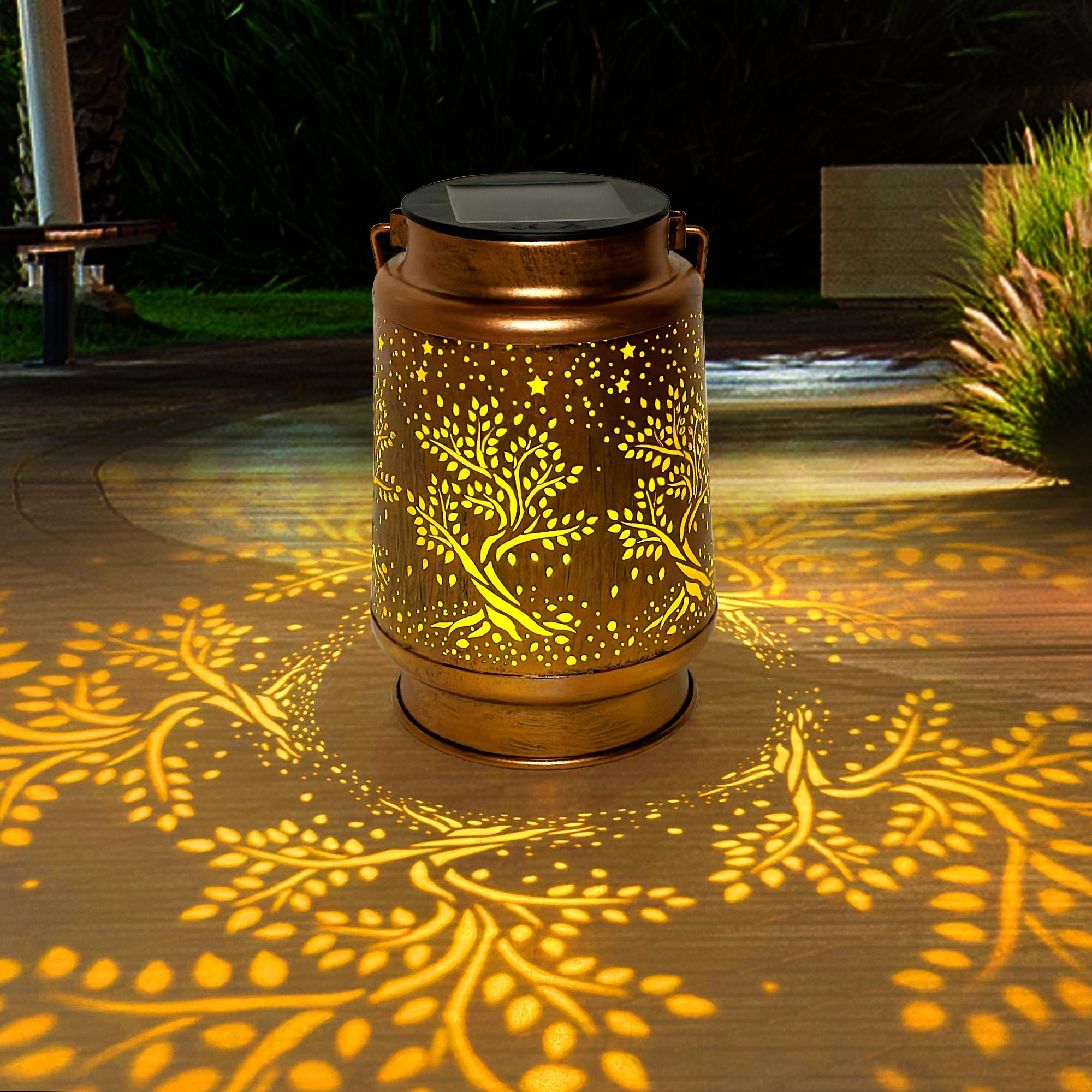 Deco&Dot Lanterna solare con albero della vita, lanterne solari da esterno, decorazione da giardino, lanterna solare da appendere per cortile, portico, patio, tavolo, cortile, balcone, prato,