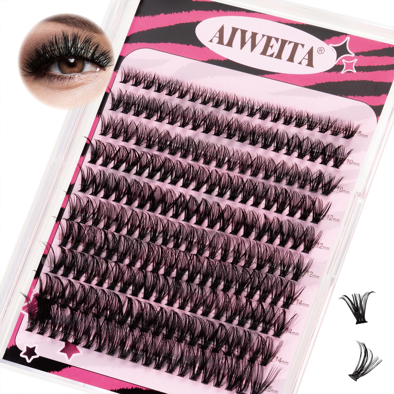 AIWEITA Individual Cluster Lashes Extensions 200Pcs 40D Eyelashes DIY Multiple Shapes Eyelash Wispy Lash Customize Look at Home for Beginners 0.07D Curl 8-16mm