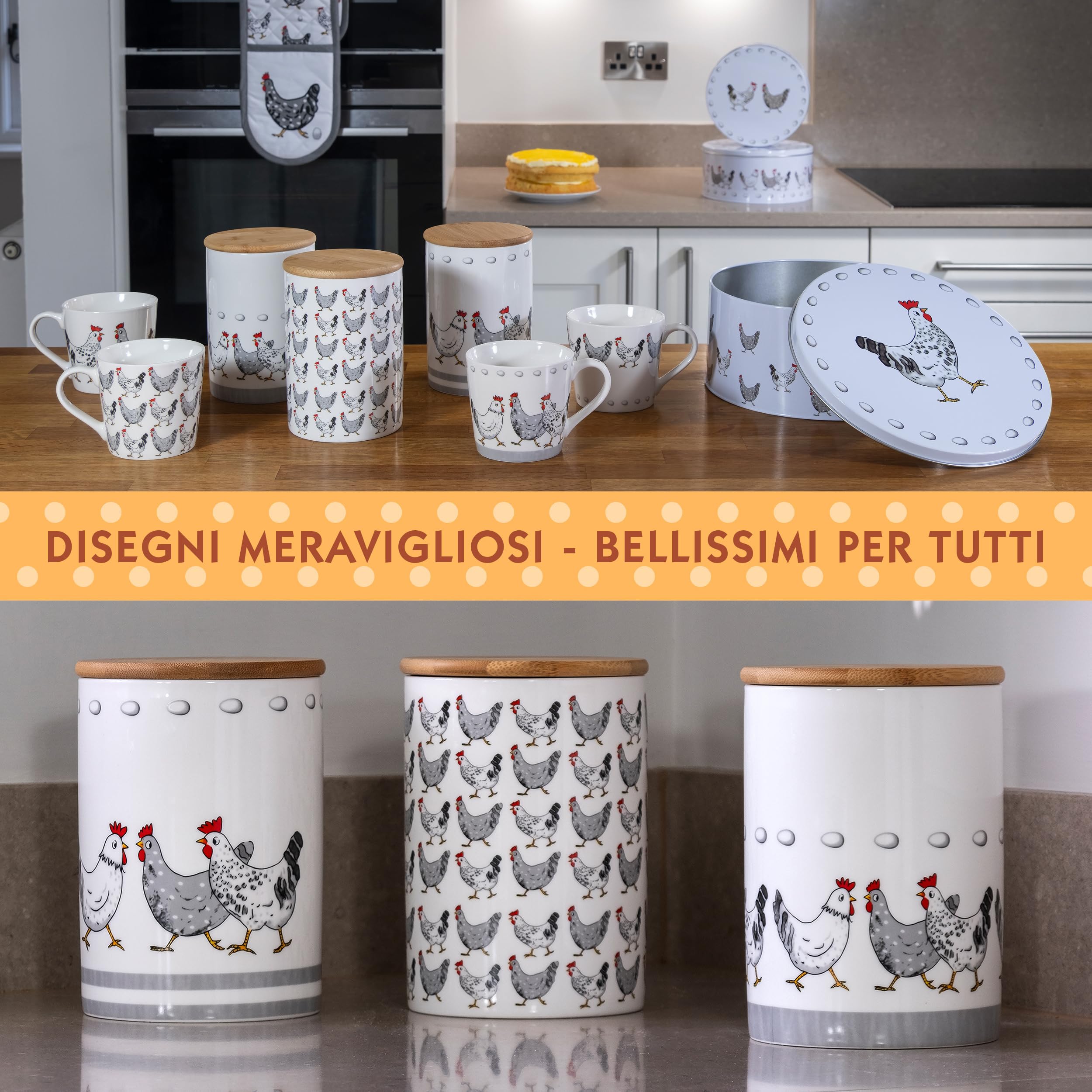 SPOTTED DOG GIFT COMPANY Set di 4 Tazze da Caffè in Ceramica 380 ml per Caffè e Tè, Tazze con Animali a Tema Gallo e Gallina, Adatte a Lavastoviglie e Microonde, Idea Regalo per chi ama gli animali