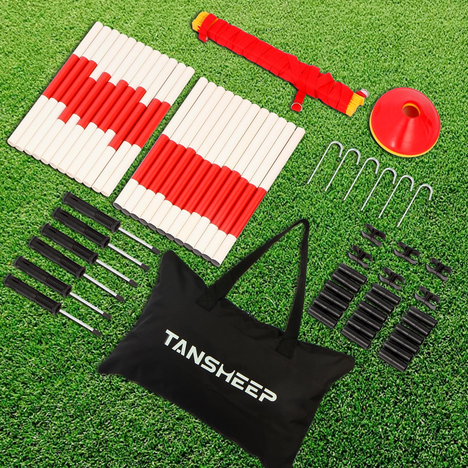 Equipo de bastones de entrenamiento de agilidad de fútbol con bolsa, 6 postes de agilidad, 3 palos horizontales, 1 escalera de agilidad con bolsa, 10 conos de fútbol, equipo de entrenamiento de