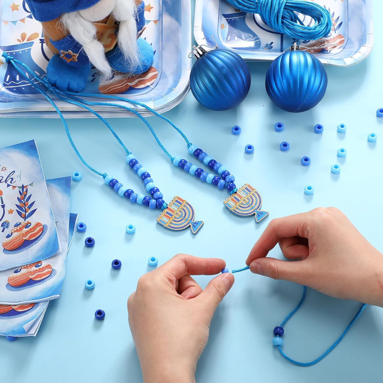 Ecally 24 Sets Hanukkah Craft Kits Hanukkah Menorah Bead Necklace Craft Make Your Own Chanukah Necklace for Jewish Gifts Festival Activities Home DIY Party Decorations