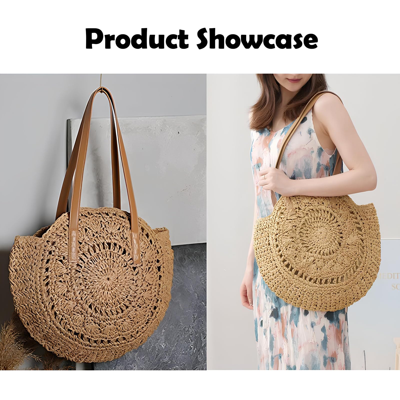 Panier De Plage Paille Sac Bandoulière Rétro Rond Sac À Bandoulière Rotin De Paille Pour À Main Femme Ete Paille De Plage Paille Pour les voyages, les vacances, les loisirs