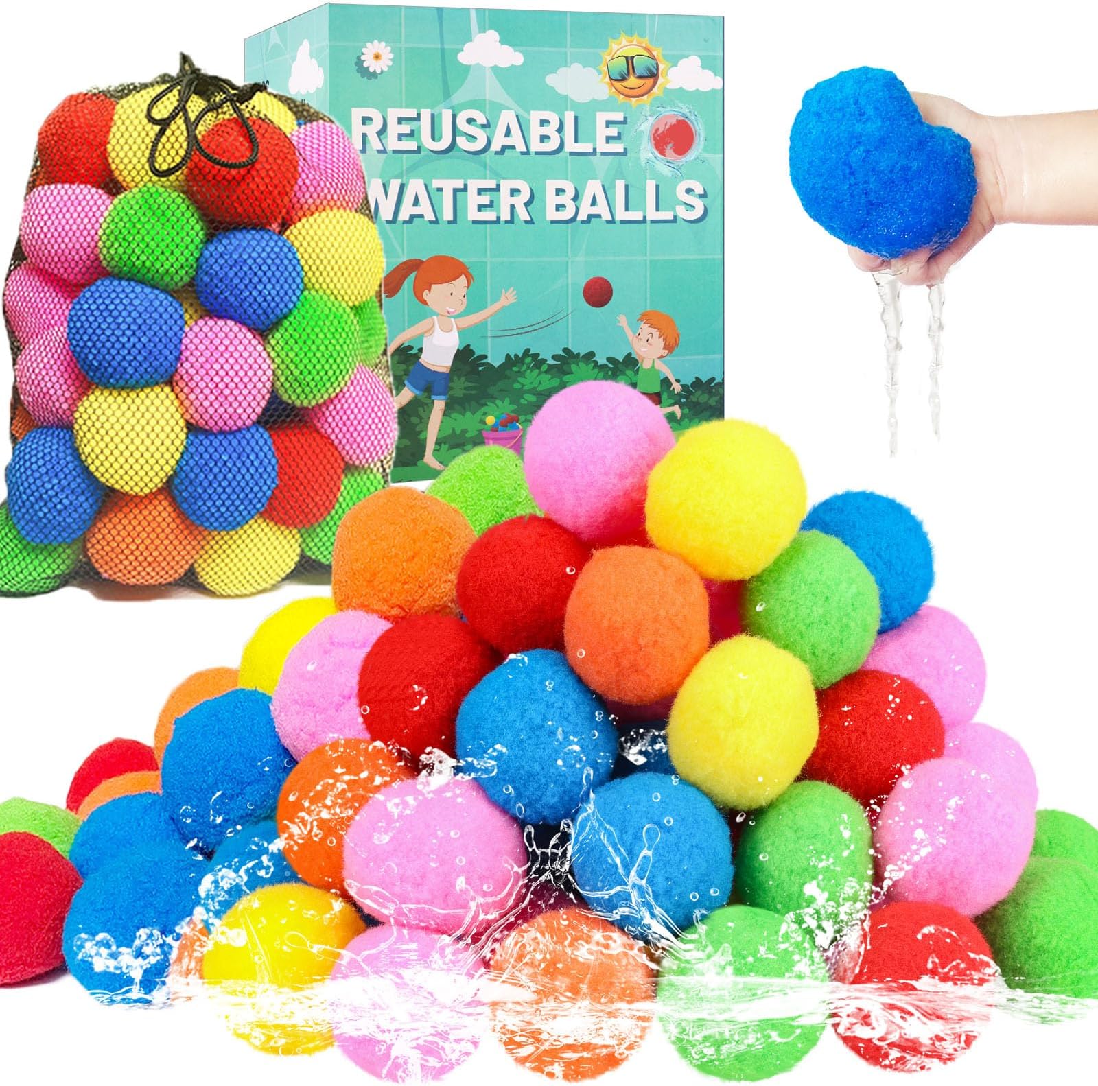 BEFANS 60 Pcs Reusable Water Balls, Reusable Water Balloons for Outdoor Toys and Games, Water Toys for Kids and Adults Boys and Girls - Summer Toys Ball for Pool and Backyard Fun