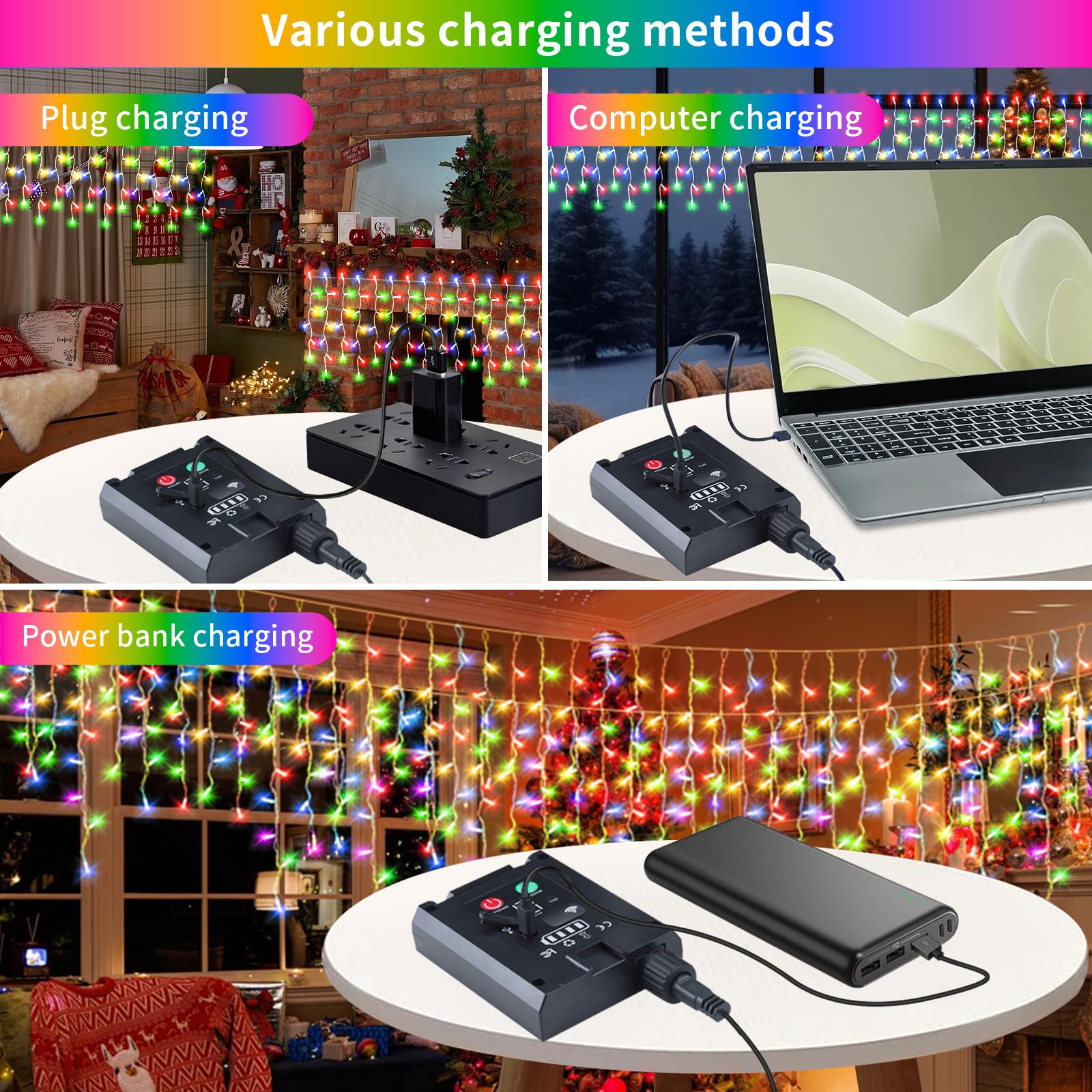 3 IN 1 Eisregen Lichterkette Solar [25m +5m], 2500mAh 660LEDs Weihnachtsbeleuchtung Außen,8 Modi,Erweiterbar, Lichterkette Außen USB-Strom,IP65 Wasserdicht Mit Fernbedienung Timer