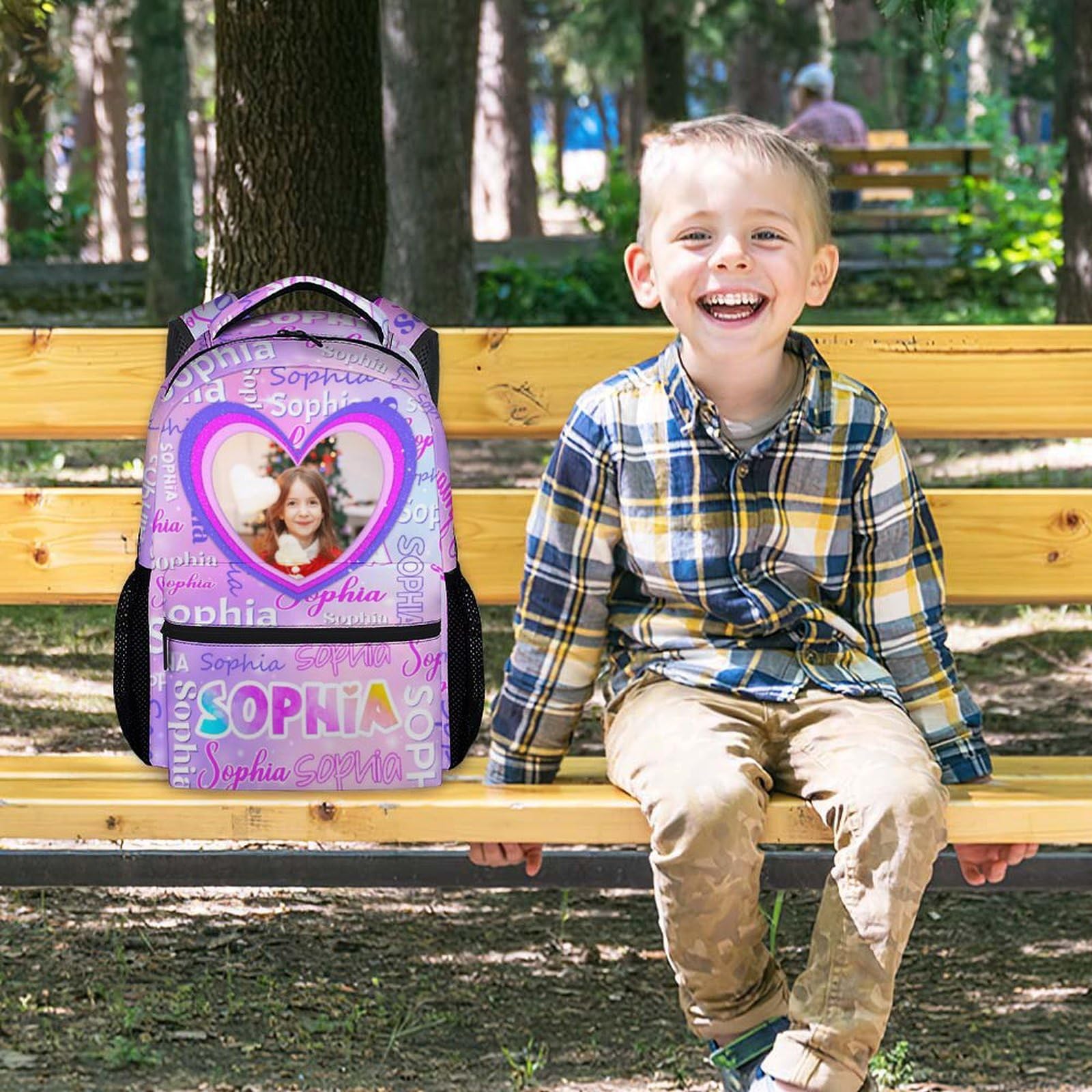 UNIKITTY School Backpack for Girls, Personalized Bookbag with Photo/Name - Custom Back Pack for Child Students - 17 Inch Kids Schoolbag for Preschool