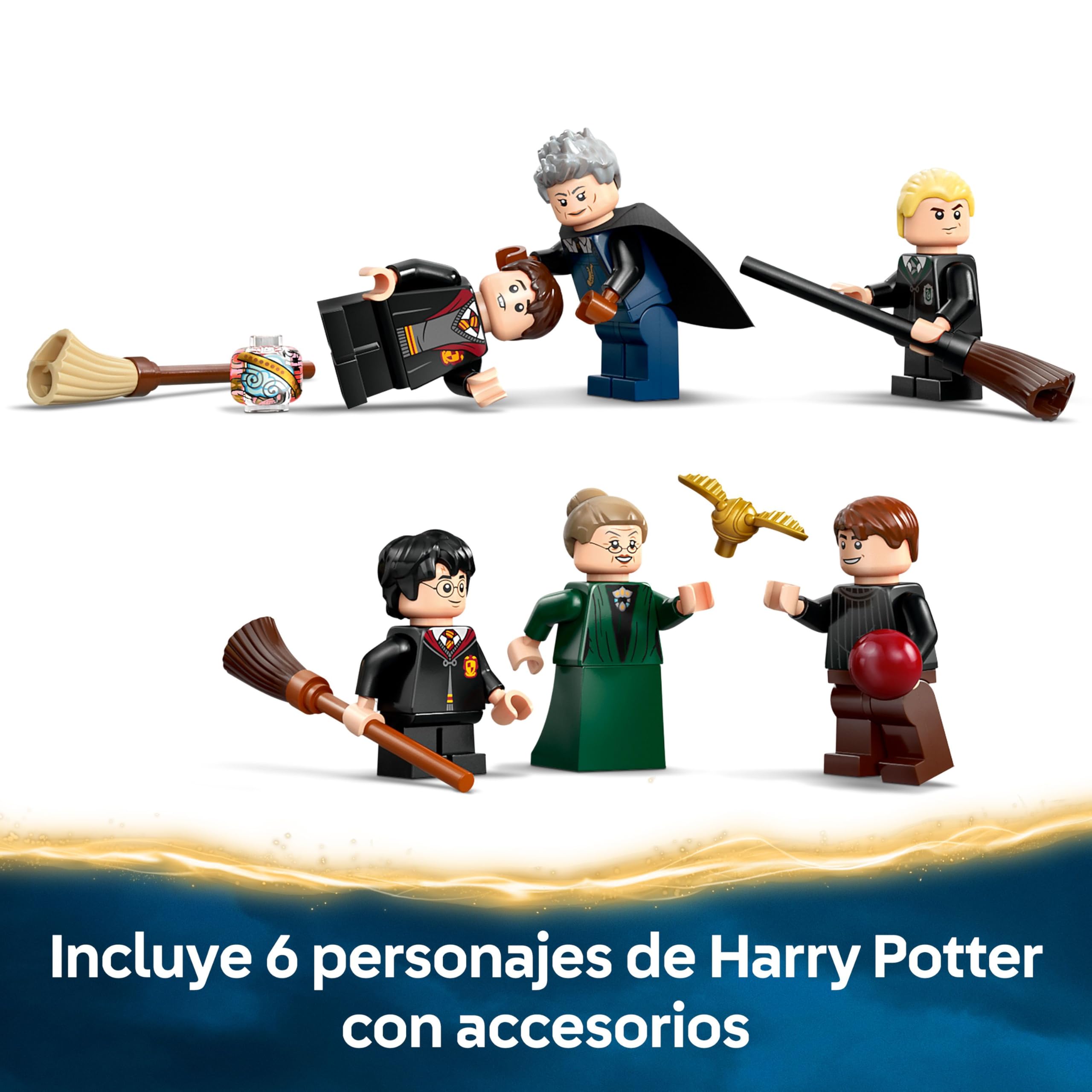 LEGO Harry Potter Castillo de Hogwarts: Clase de Vuelo y Quidditch con 6 Minifiguras Inc. Draco Malfoy y Profesora McGonagall para el Juego de rol, Juguete para Niños y Niñas de 9 Años o Más 76447