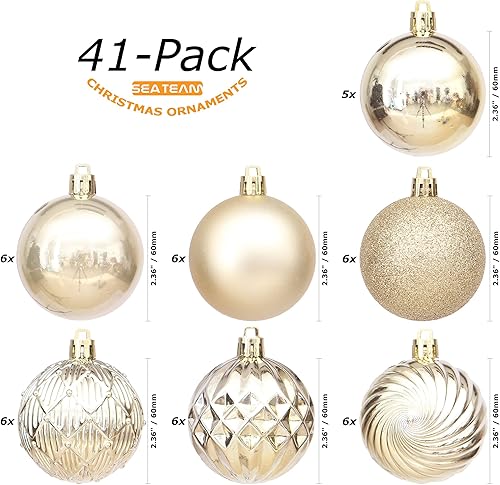 Miniatura 2 de Sea Team - Paquete de 41 esferas navideñas de tamaño mediano de 2.36 pulgadas con cordón para colgar al arbolito, hechas de plástico irrompible,