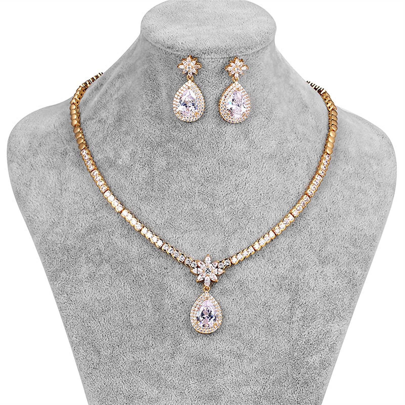 Set di Gioielli con Collana e Orecchini in Cristallo CZ con Taglio a Pera di Grandi Dimensioni, con zirconi cubici, Set di Gioielli da Sposa