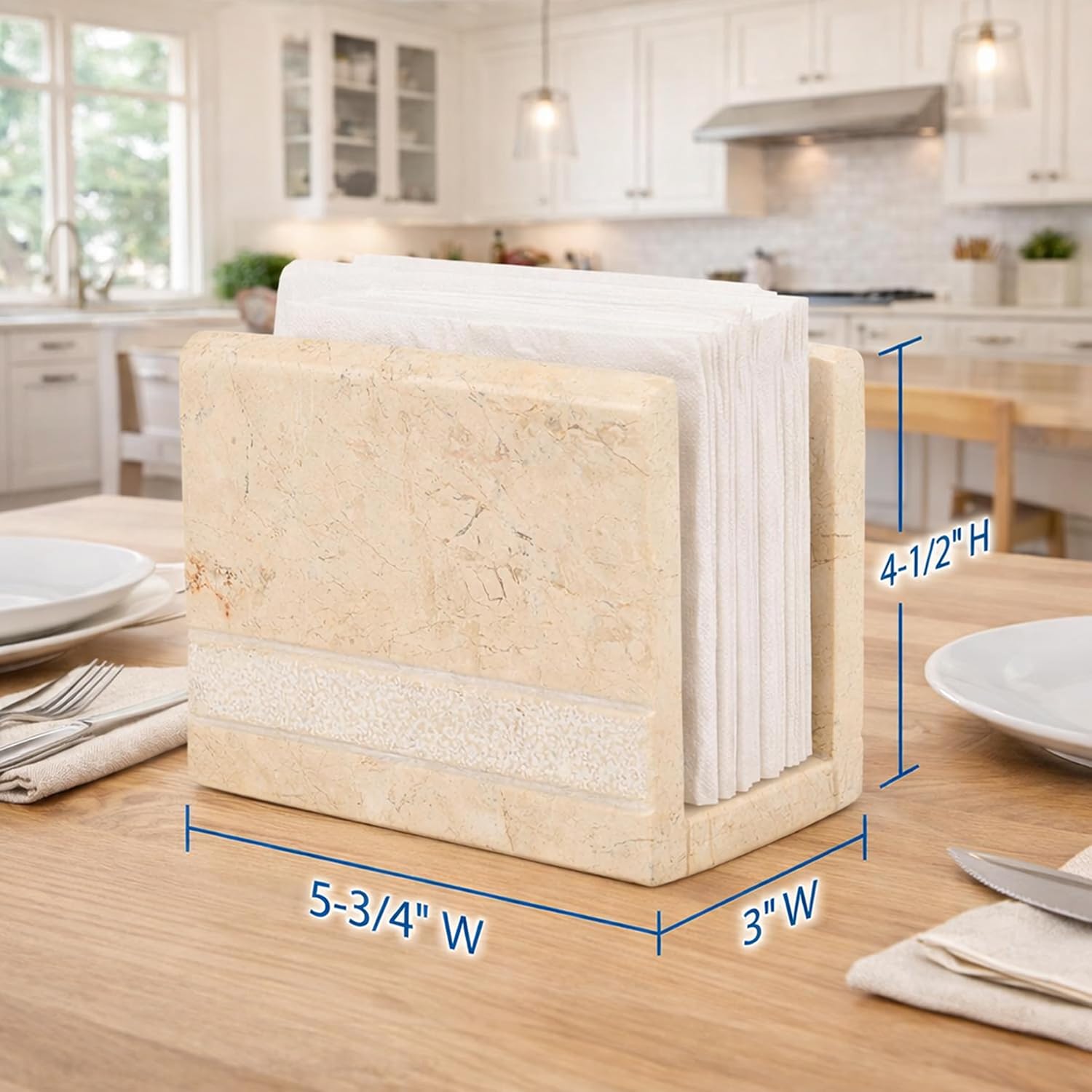 Creative Home Natural Beige Marble Countertop Napkin Holder Napkin Paper Dispenser for Dining Table, Tabletop Napkin Organizer Stand, Weighted Napkin Holder for Kitchen, Dining Room & Coffee Bar