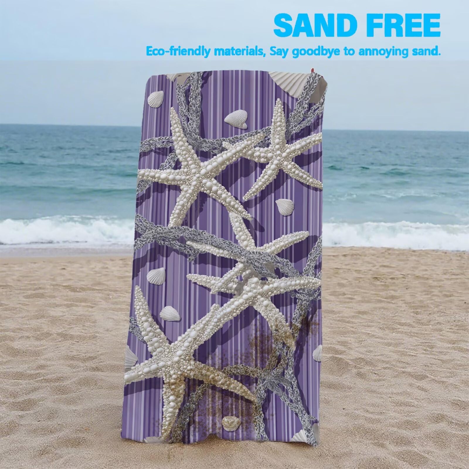 Ręcznik plażowy rozgwiazda ręczniki plażowe dla dorosłych 90 x 180 cm fioletowy ręcznik z mikrofibry ręcznik kąpielowy bez piasku, chłonny szybkoschnący lekkie akcesoria plażowe do pływania, wakacji