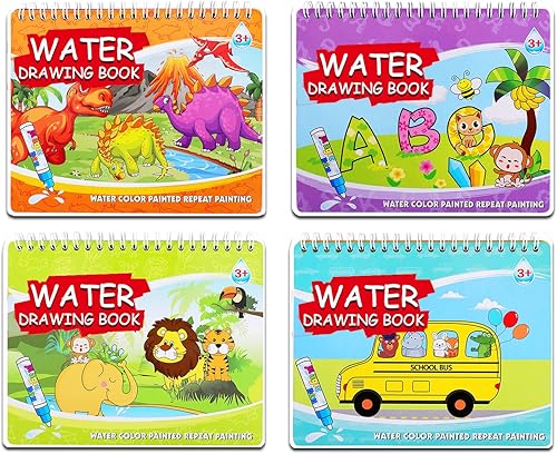 Paquete de 4 libros de dibujo de agua, libro de colorear al agua y garabatear, libros de actividades reutilizables para niños, libros de pintura de