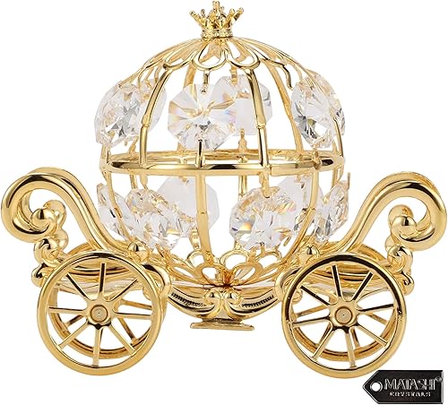 Matashi Adorno de calabaza de Cenicienta con tachuelas de cristal chapado en oro de 24 quilates para niños adolescentes y adultos regalo para Matashi Adorno de calabaza de Cenicienta con tachuelas de cristal chapado en oro de 24 quilates para niños adolescentes y adultos regalo para