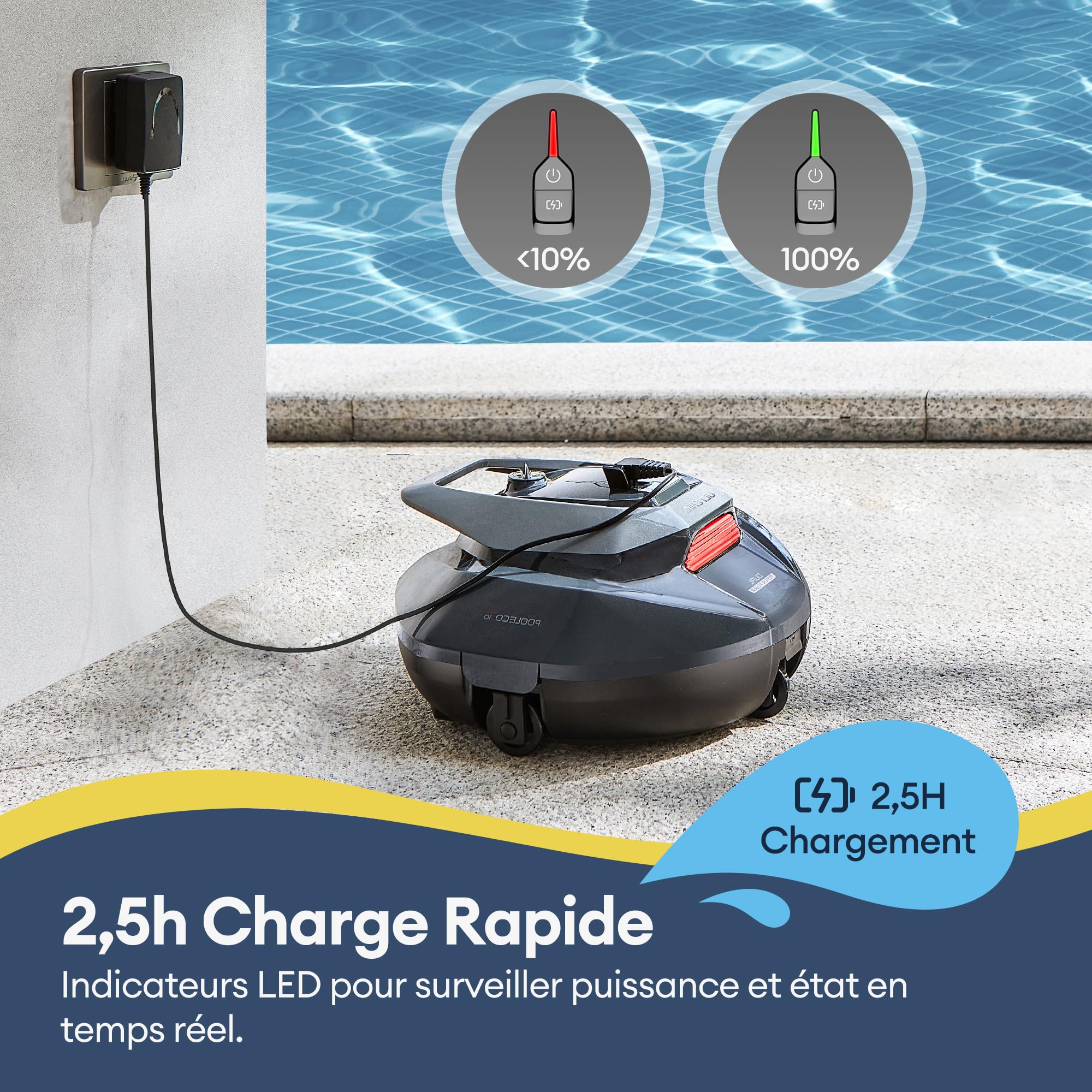 Ultenic Robot Piscine sans Fil, Conception de Récupération sans Crochet, Aspirateur Piscine Automatique Auto Stationnement, Moteurs Doubles, Convient à Une Large Gamme de Piscines