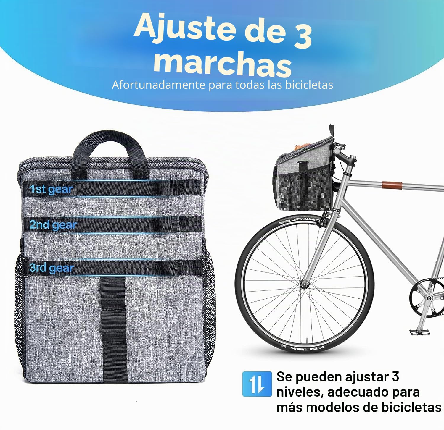 Wakytu Cesta de Bicicleta para Perro, Mochila Frontal para Bicicleta para Montar en Bicicleta, Plegable, extraíble, Tiras Reflectantes, 2 Bolsillos Laterales de Almacenamiento, Bolsa de Viaje para