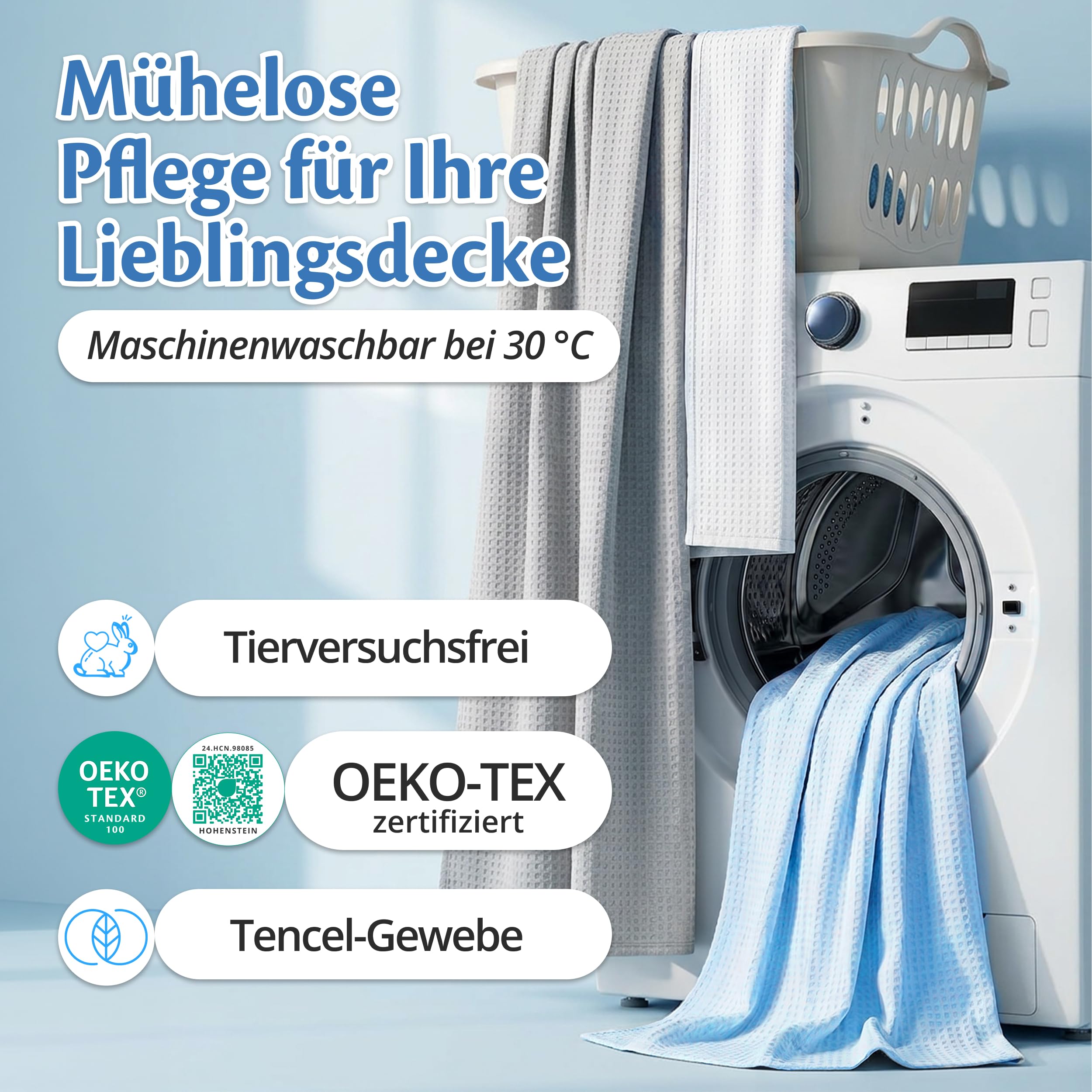 Ella Kühlende Decke, Atmungsaktive Cooling Sleep Decke, Tencel-Stoff und umweltfreundliche Kühldecke für Menschen, Kühldecken zum Schlafen, Oeko-TEX-zertifizierte dünne Sommerdecke 135x200 Himmelblau
