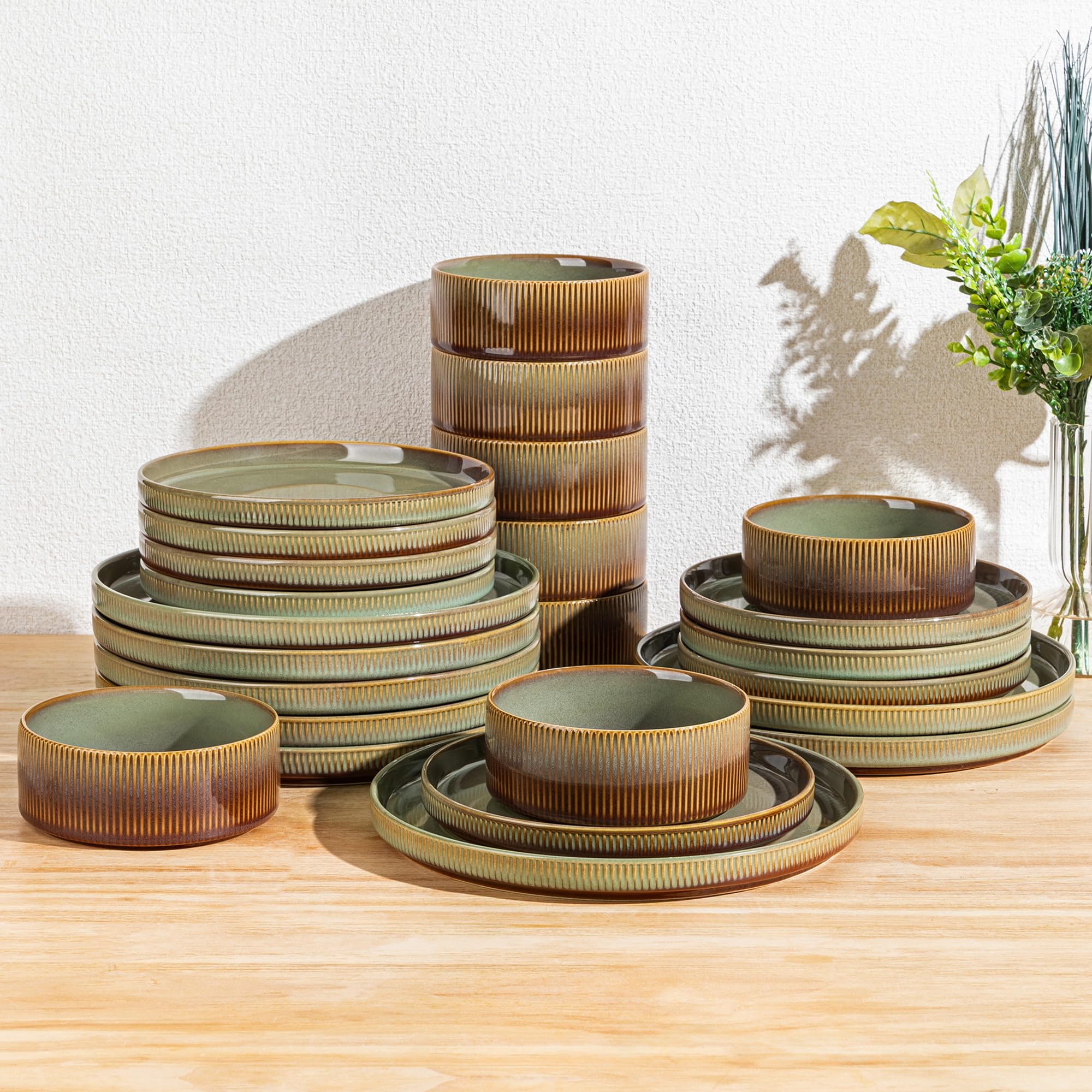 TheTerra Ceramic 24-Piece Lightweight Plates and Bowls Sets