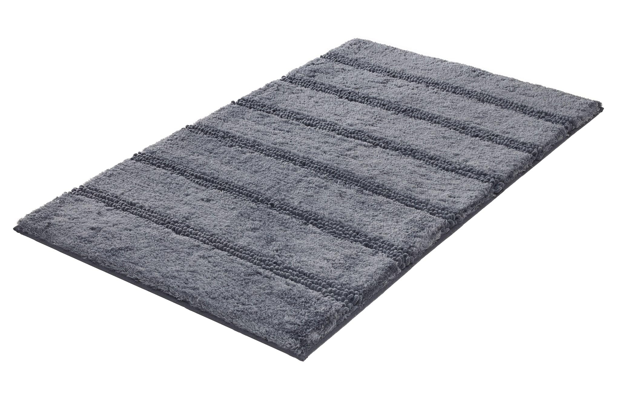 Kleine Wolke Badteppich Monrovia Schiefer 70 x 120 cm | OEKO-TEX zertifiziert, rutschhemmende Unterseite, für Fußbodenheizung, maschinenwaschbar, 100% Polyester